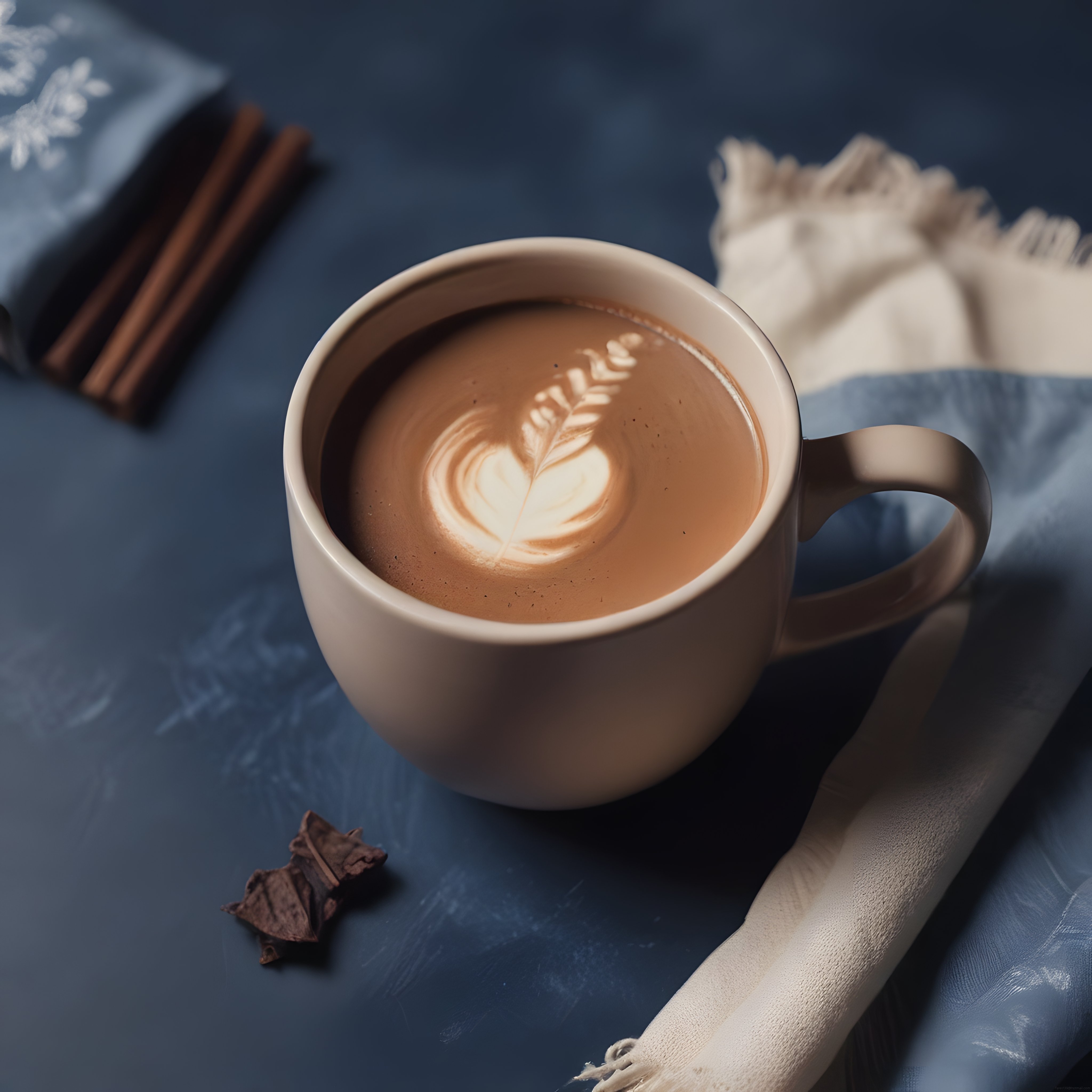 Tarçın ve Bitter Çikolata Eşliğinde Kalp Desenli Latte Artlı Sıcak İçecek