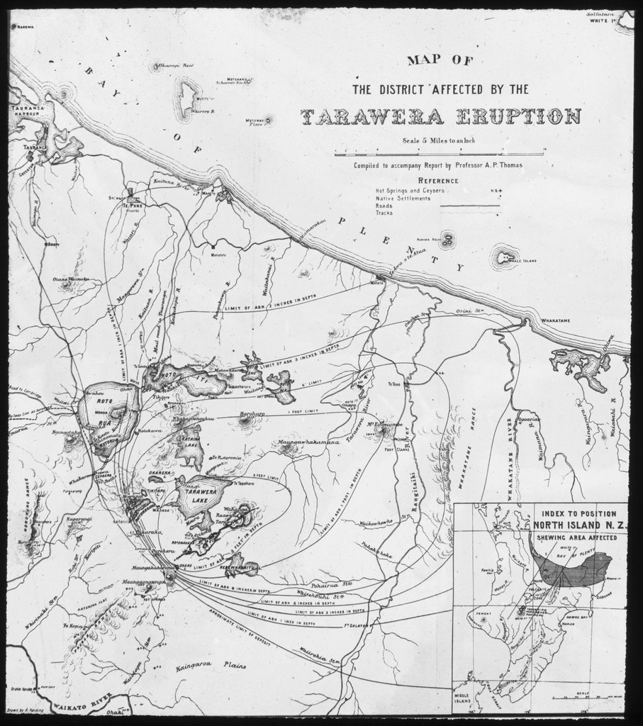 tarihi tarawera patlaması haritası yeni zelanda kuzey adası 1886 bölge etki alanı