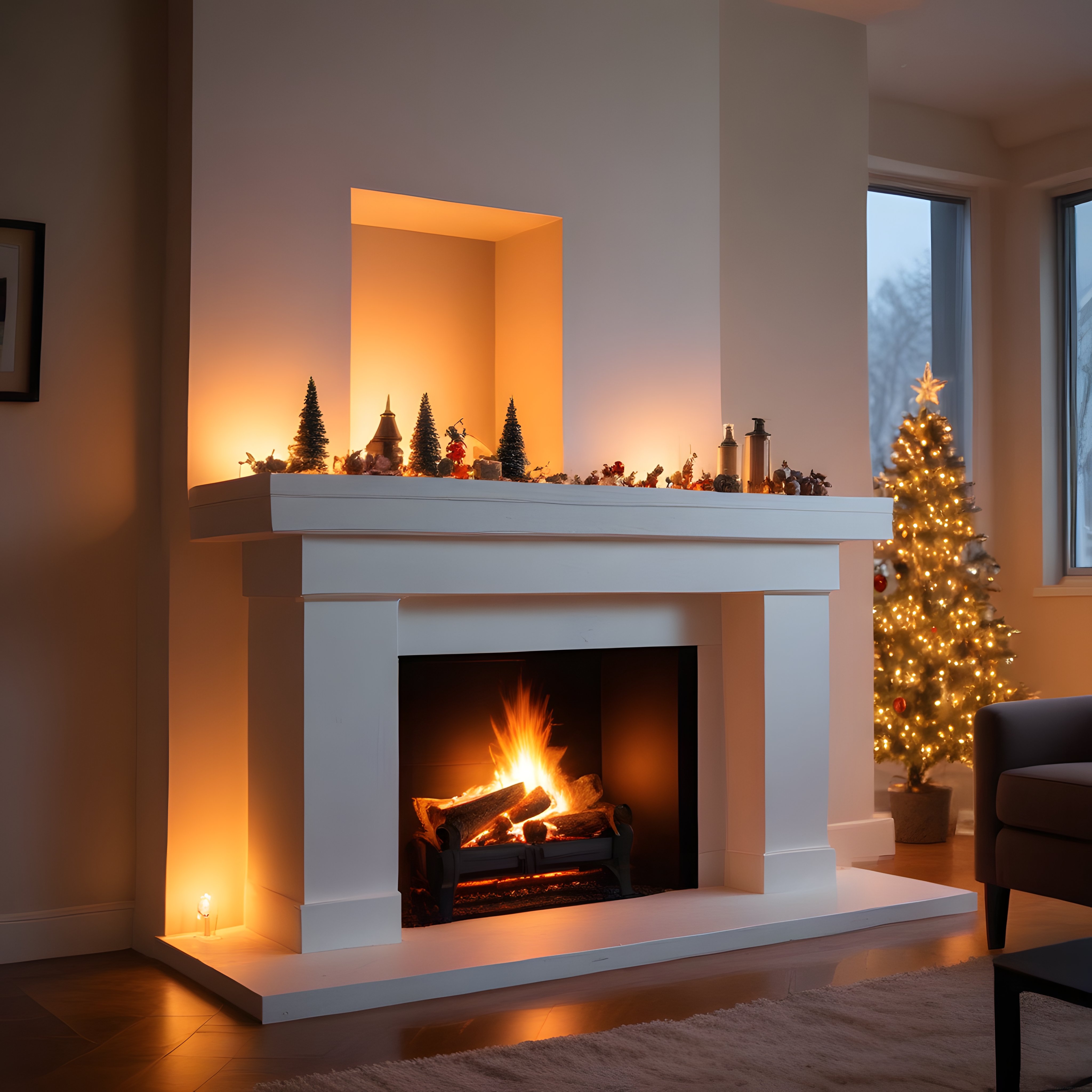 Tasarım Şömine ve Işıklı Noel Ağacıyla Sıcacık Salon Atmosferi