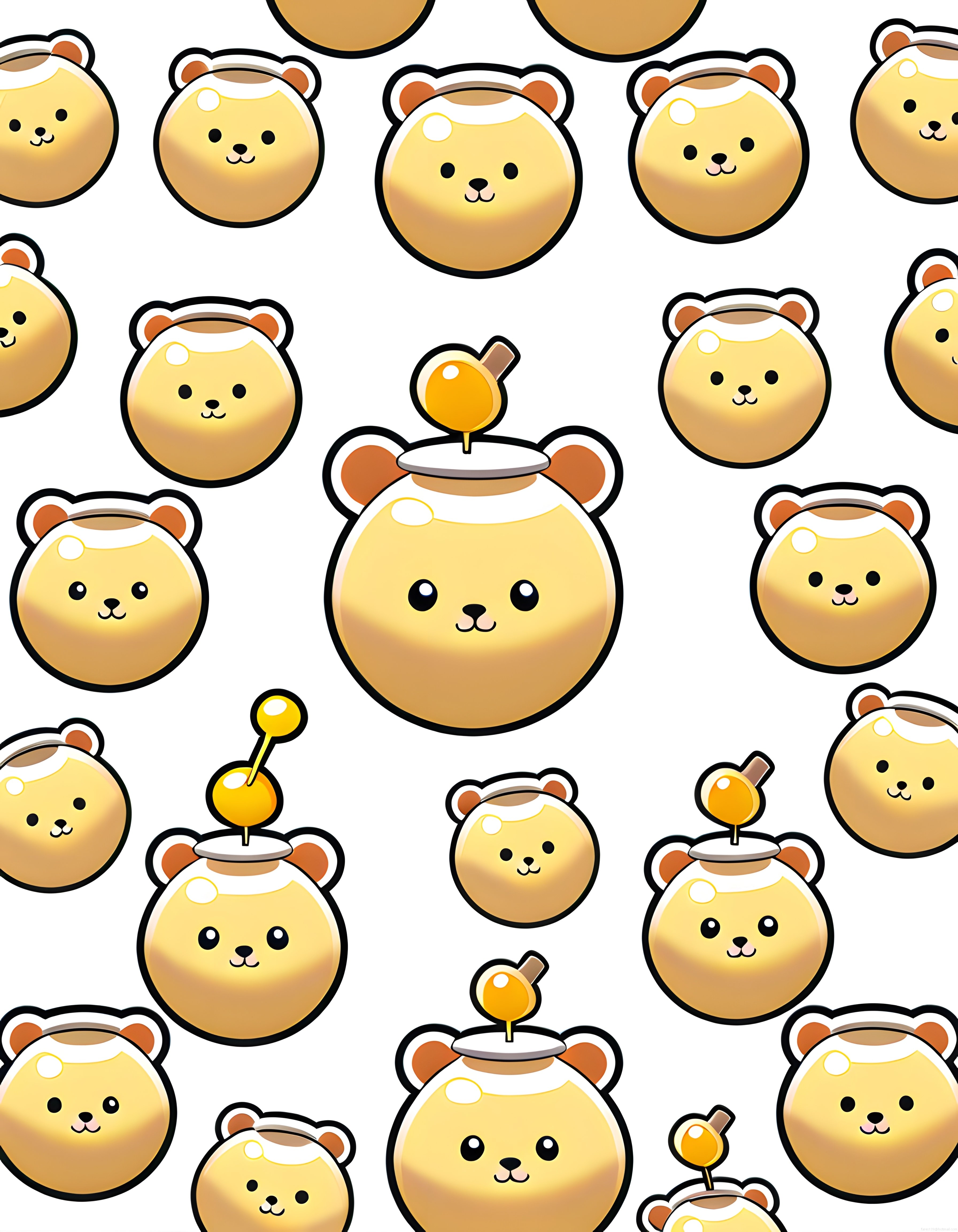 Tatlı Ayıcık Bal Kavanozları ile Sevimli Dijital Desen ve Kawaii Arka Plan