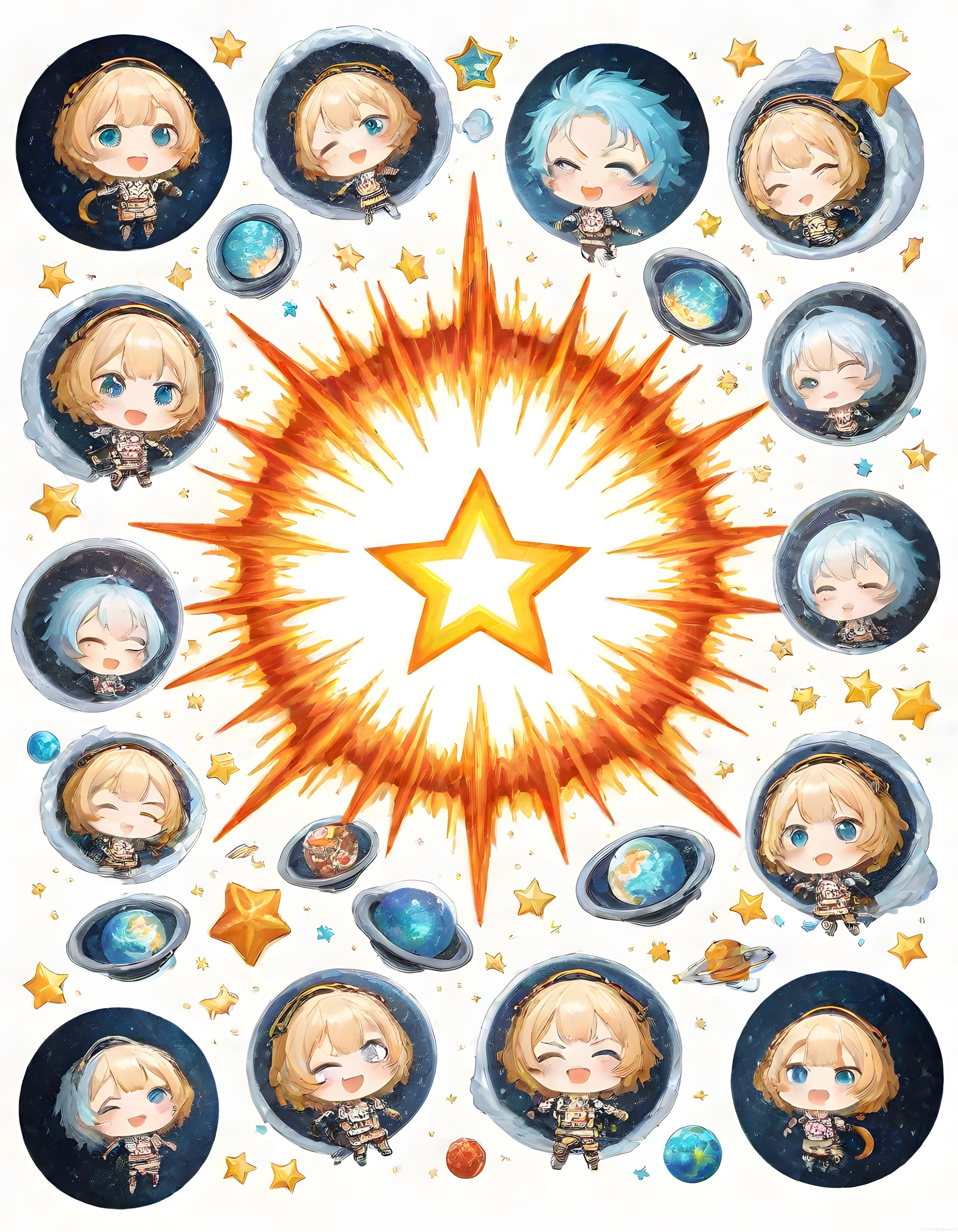 Tatlı Chibi Astronotlar ve Parlak Yıldız Patlaması Uzay Macerası