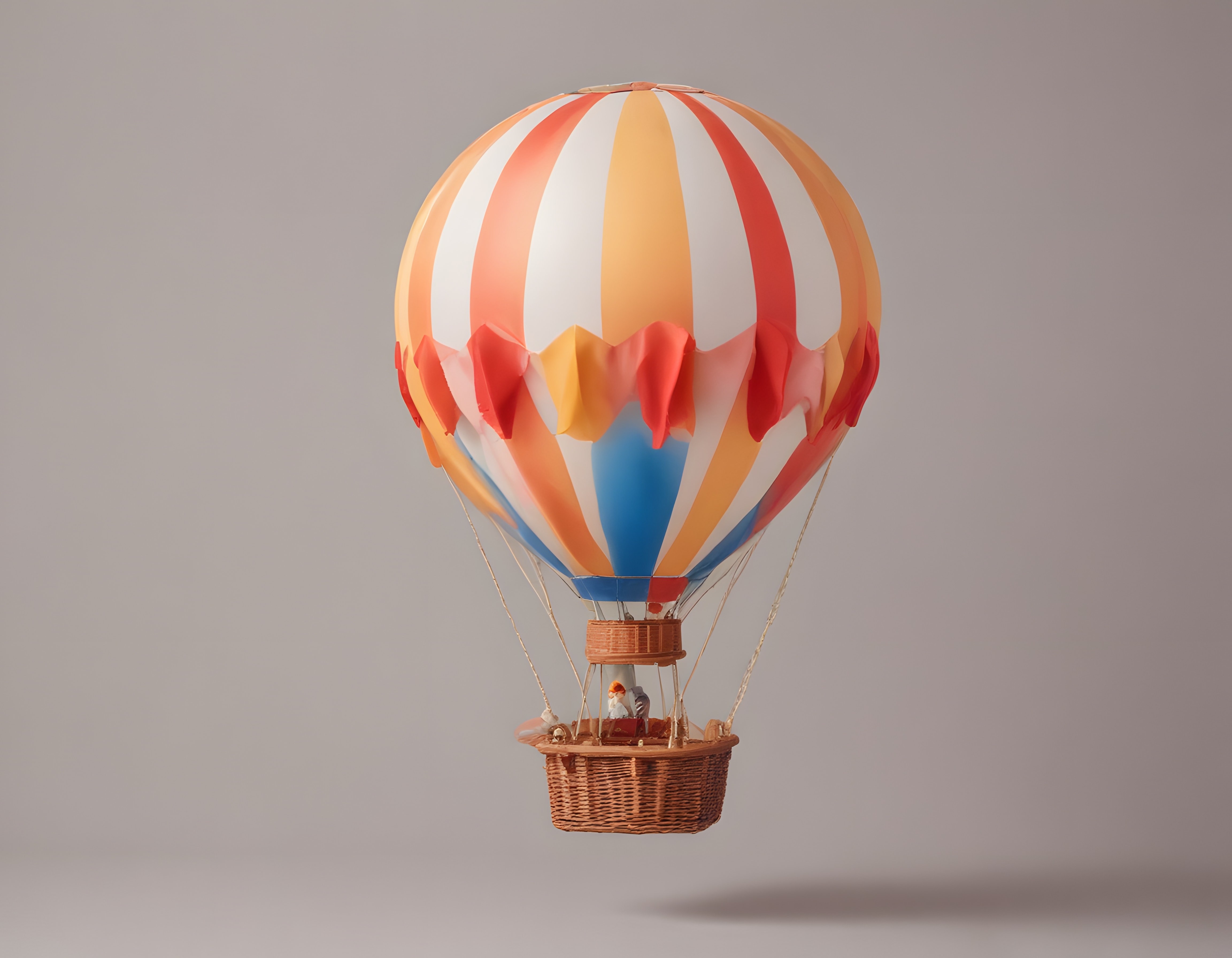 Tatlı mı tatlı renkli sıcak hava balonu maketi ve minik yolcuları