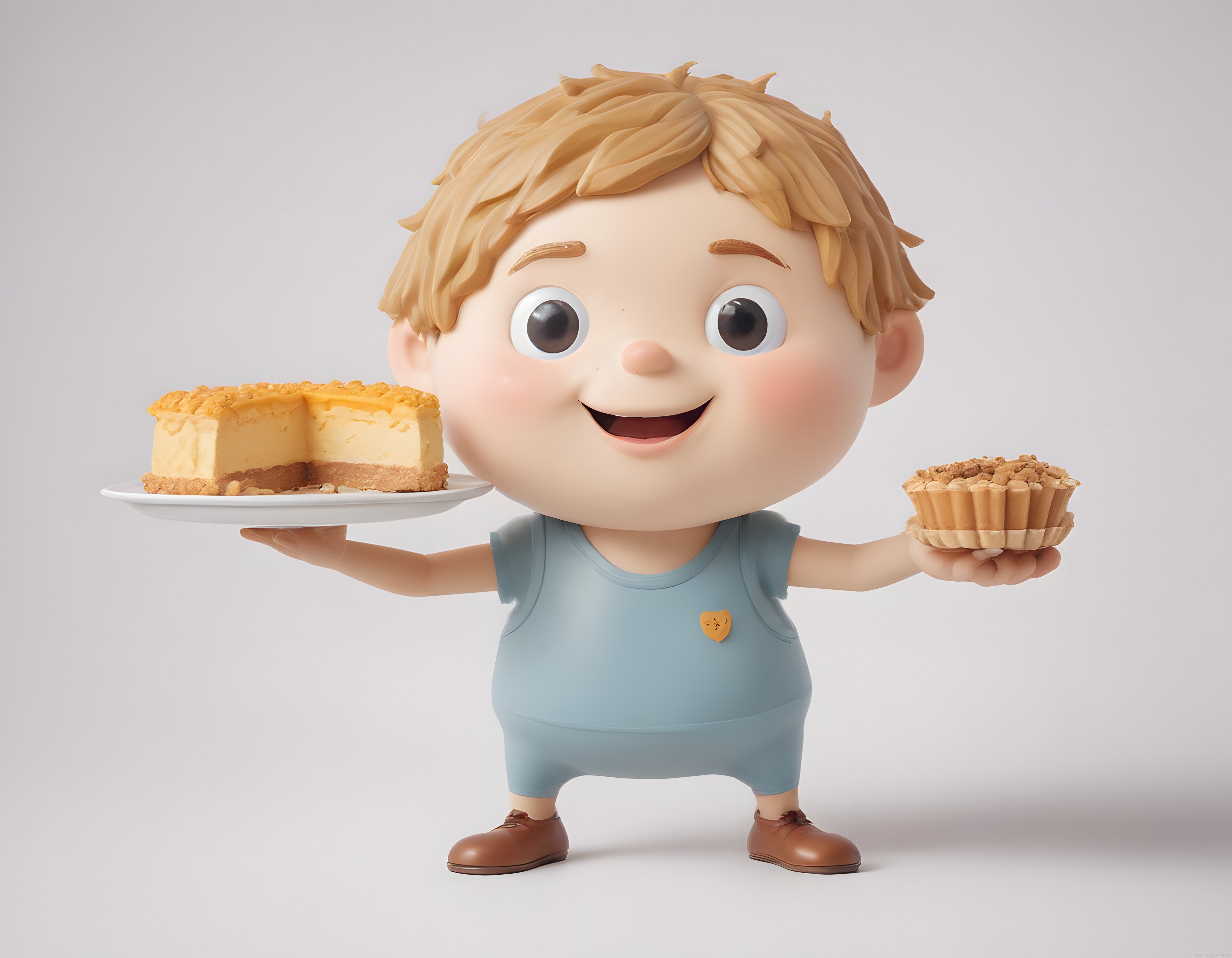 Tatlı Tutkunu Sevimli 3D Çizgi Film Karakteri: Cheesecake ve Tart Keyfi