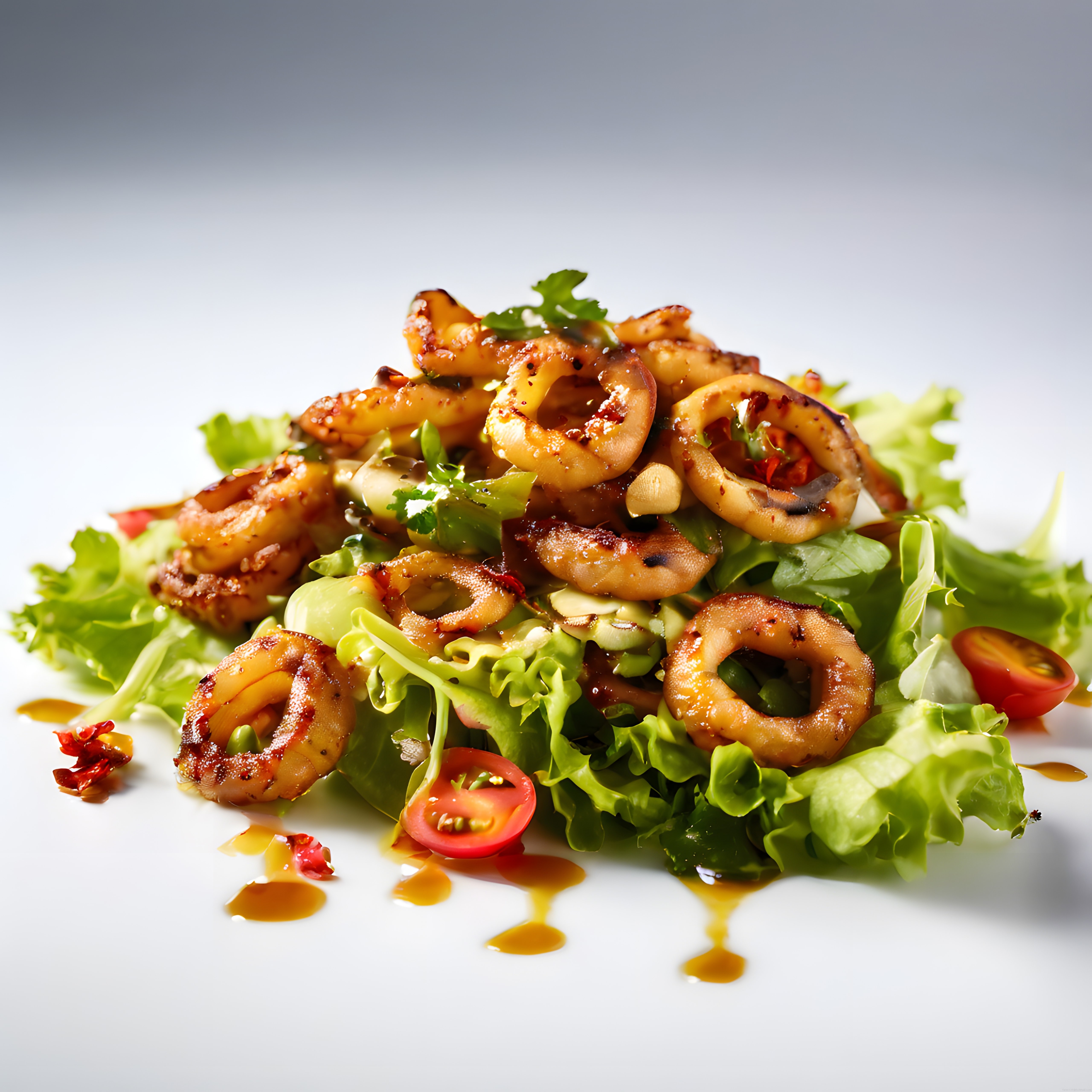 Tavada Kalamar Halkaları, Taze Yeşillik ve Domatesle Göz Alıcı Salata Tarifi