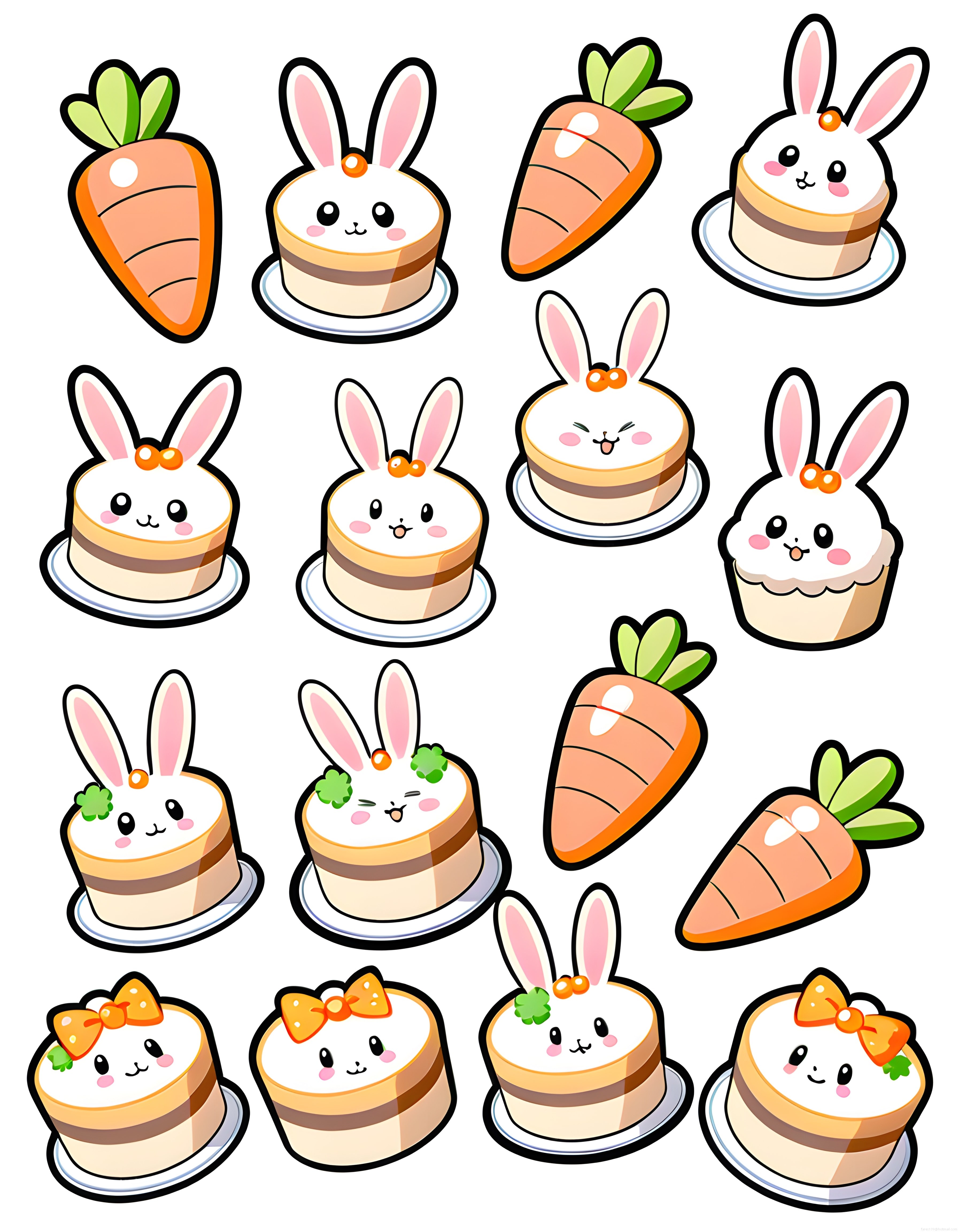 Tavşan Figürlü Sevimli Pasta Tasarımları ve Kawaii Havuç Çizimleri