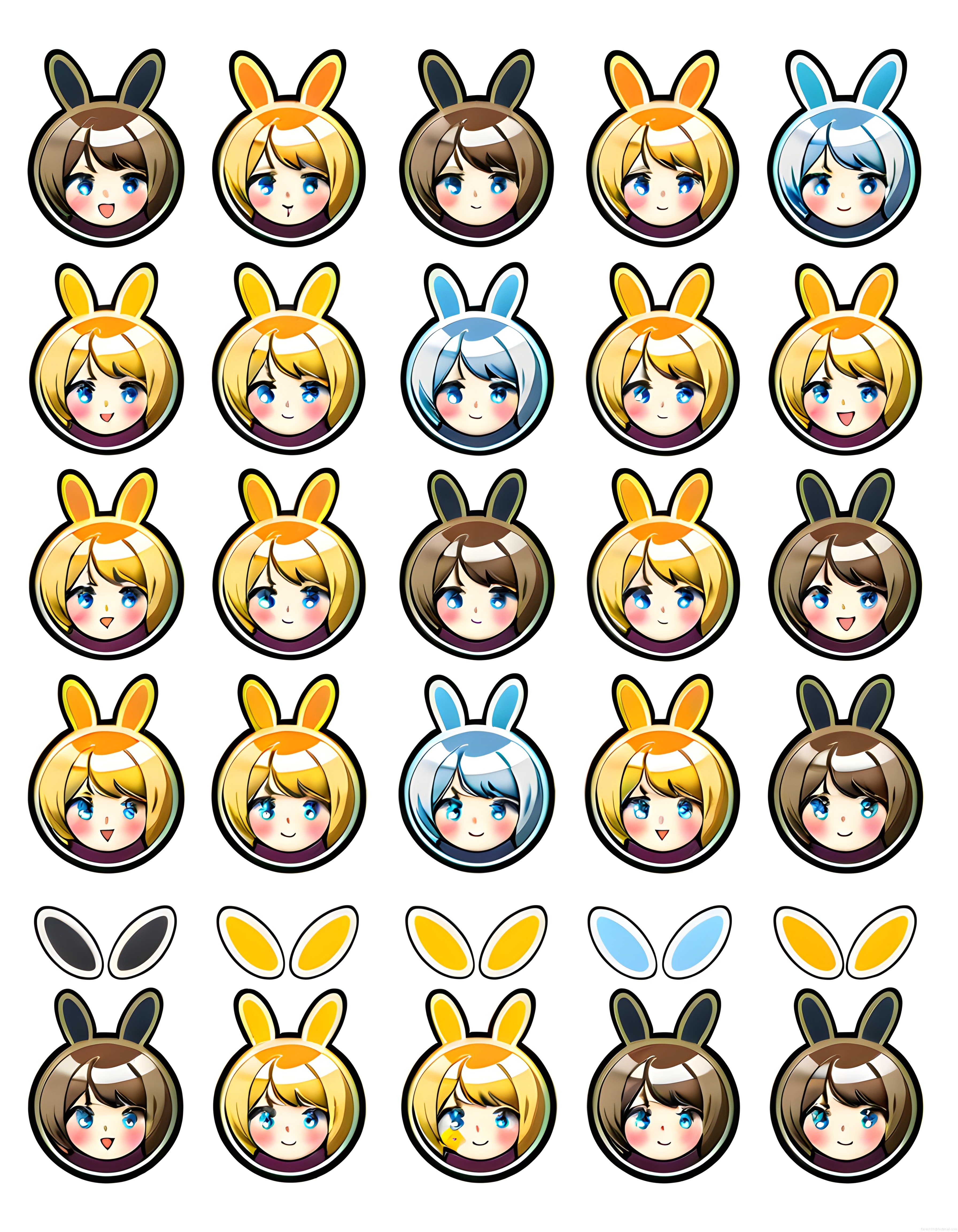 Tavşan Kulaklı Anime Kız Avatarları: Kawaii Chibi Karakter İkon ve Çıkartma Seti