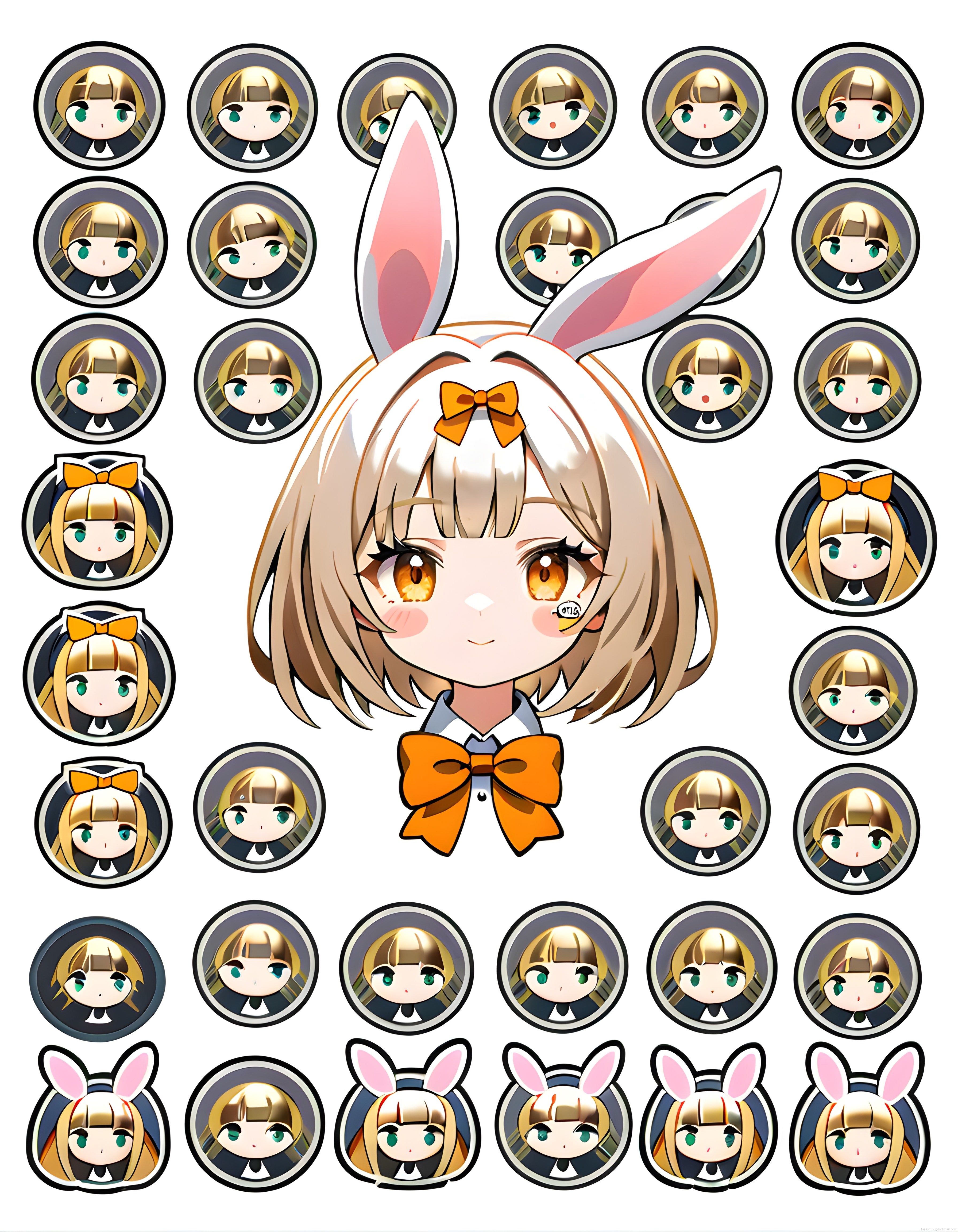 Tavşan Kulaklı Anime Kız Karakter ve Duygu Durumu Emoji Sticker Seti