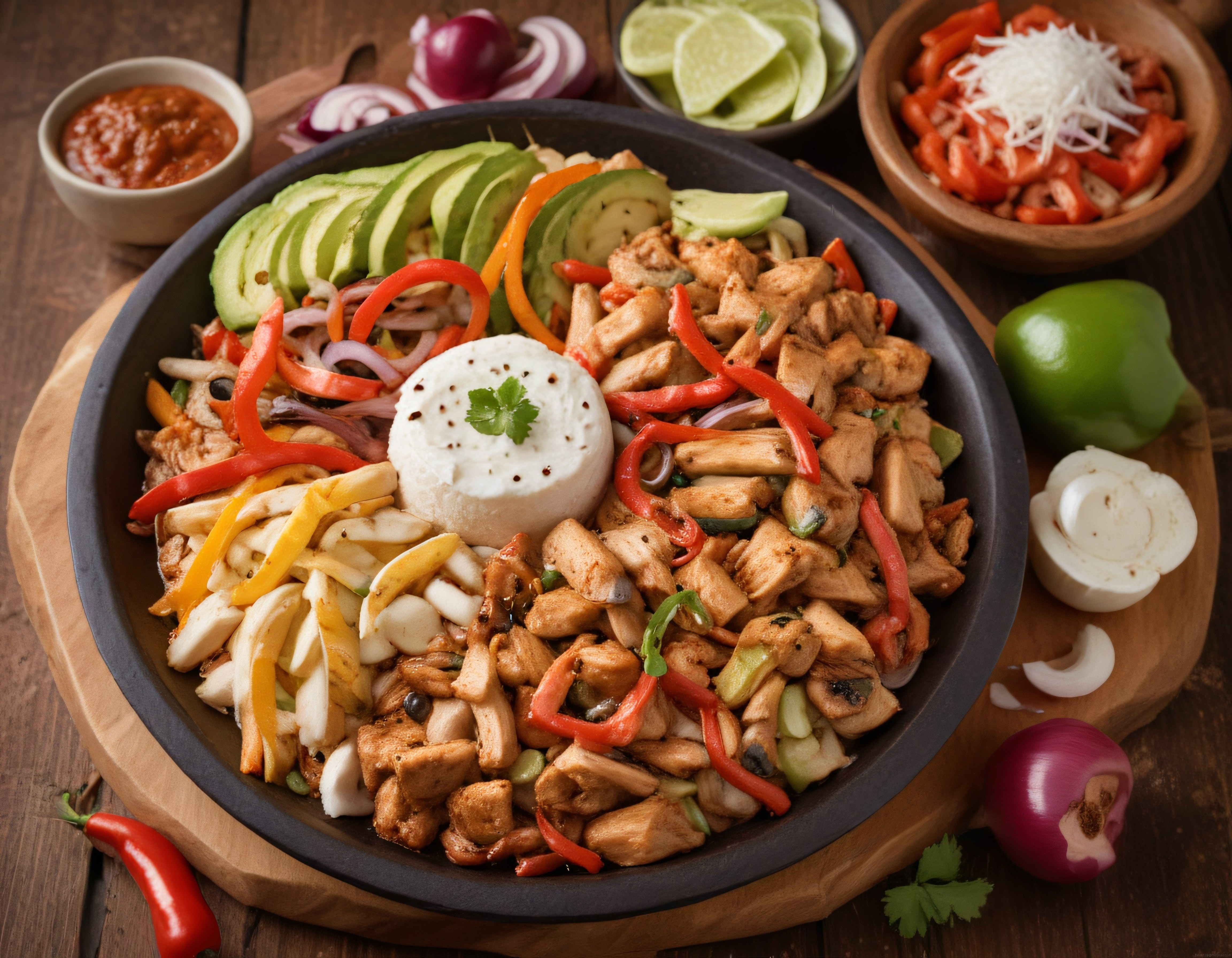 Tavuk Fajita Bowl: Baharatlı Meksika Tavuklu ve Renkli Sebze Sunumu