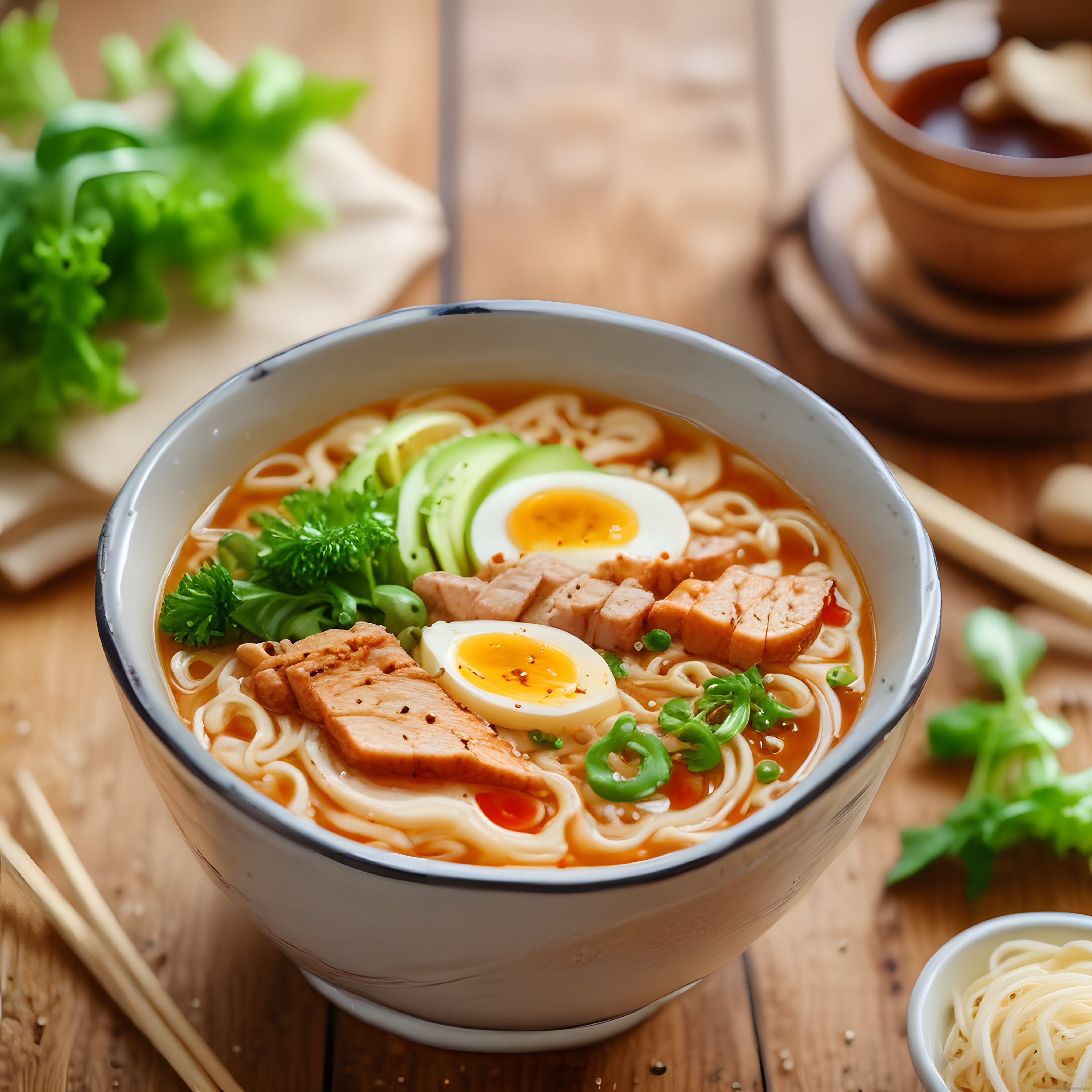 Tavuklu Avokatlı Ramen Kasesi: Baharatlı Et Suyunda Erişhte