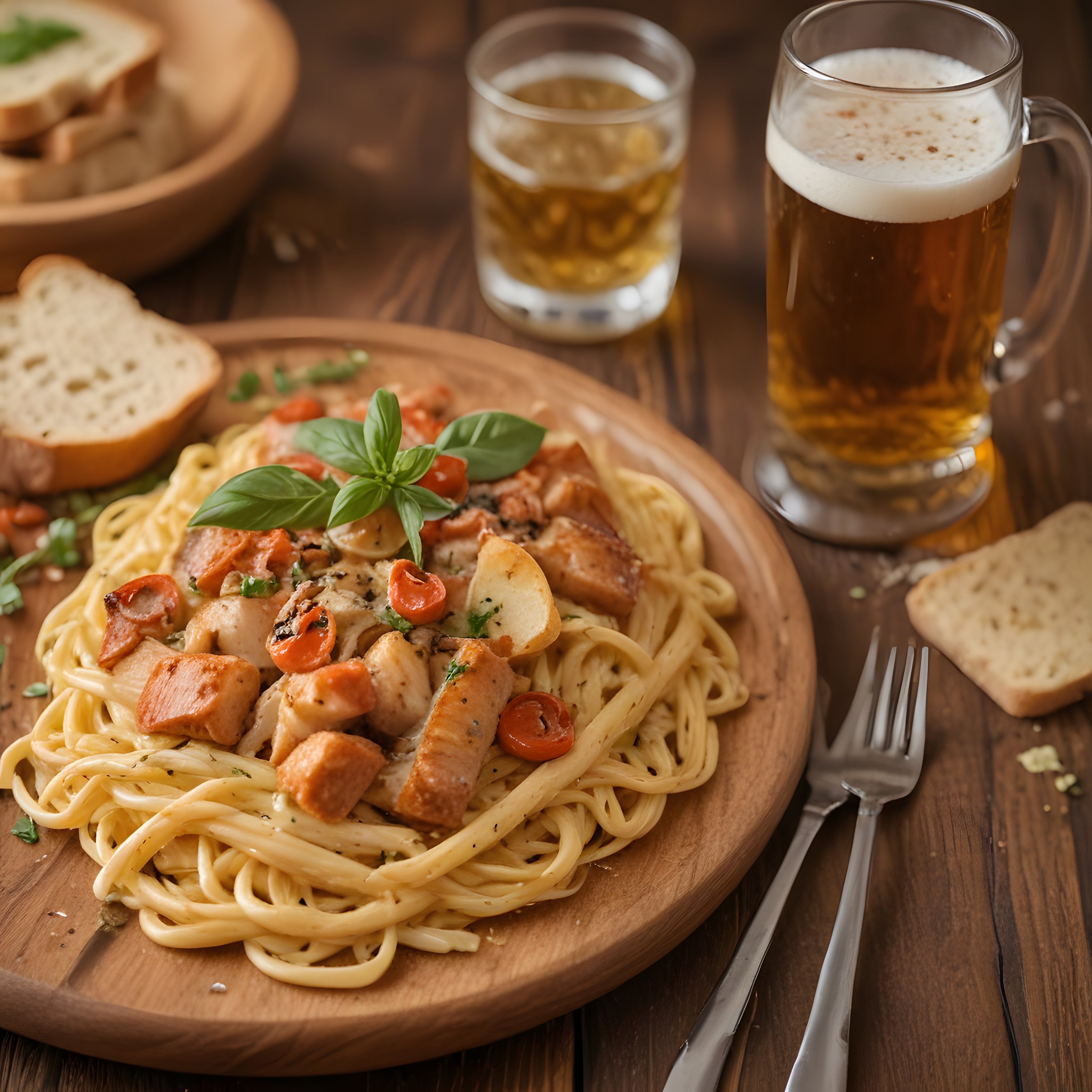 Tavuklu Domatesli Spagetti ve Bira ile Sıcak Rustik Akşam Keyfi