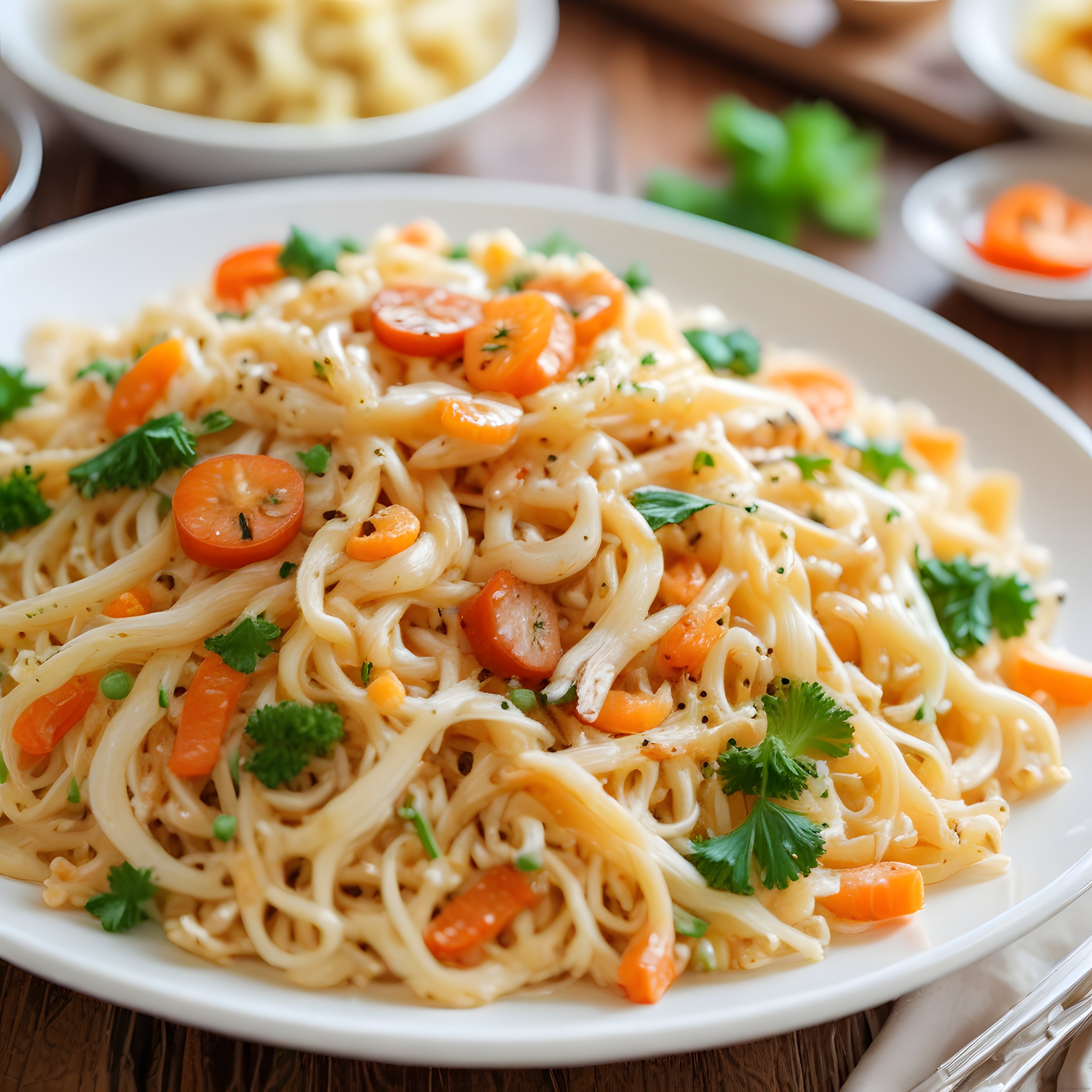 Tavuklu Havuçlu Noodle Tarifi: Kremalı Sarımsaklı Sos ve Taze Yeşillikler