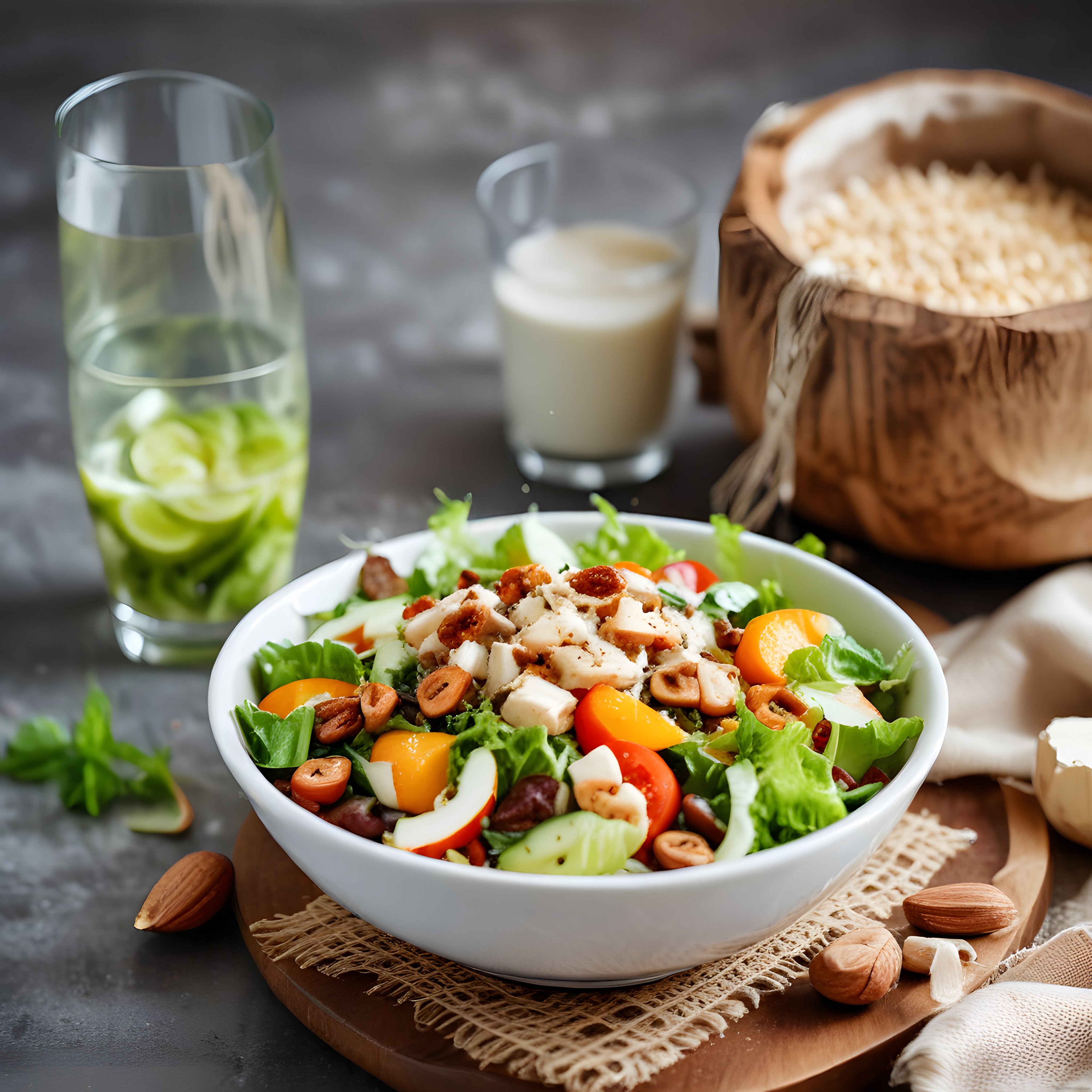 Tavuklu Kuruyemişli Salata ve Ev Ekmeği ile Hafif ve Sağlıklı Bir Öğün