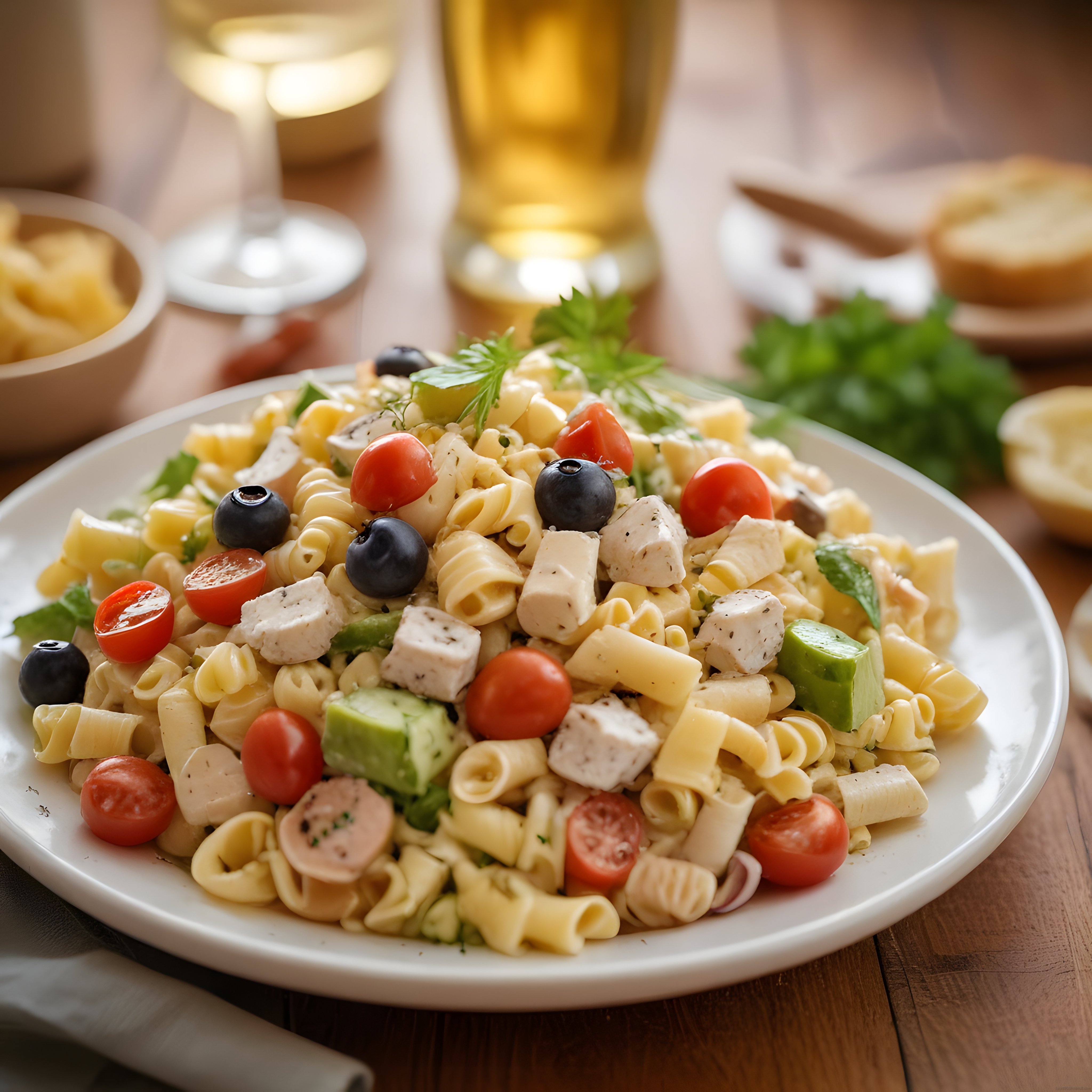 Tavuklu Makarna Salatası: Avokado, Domates ve Fesleğen ile Renkli Sunum