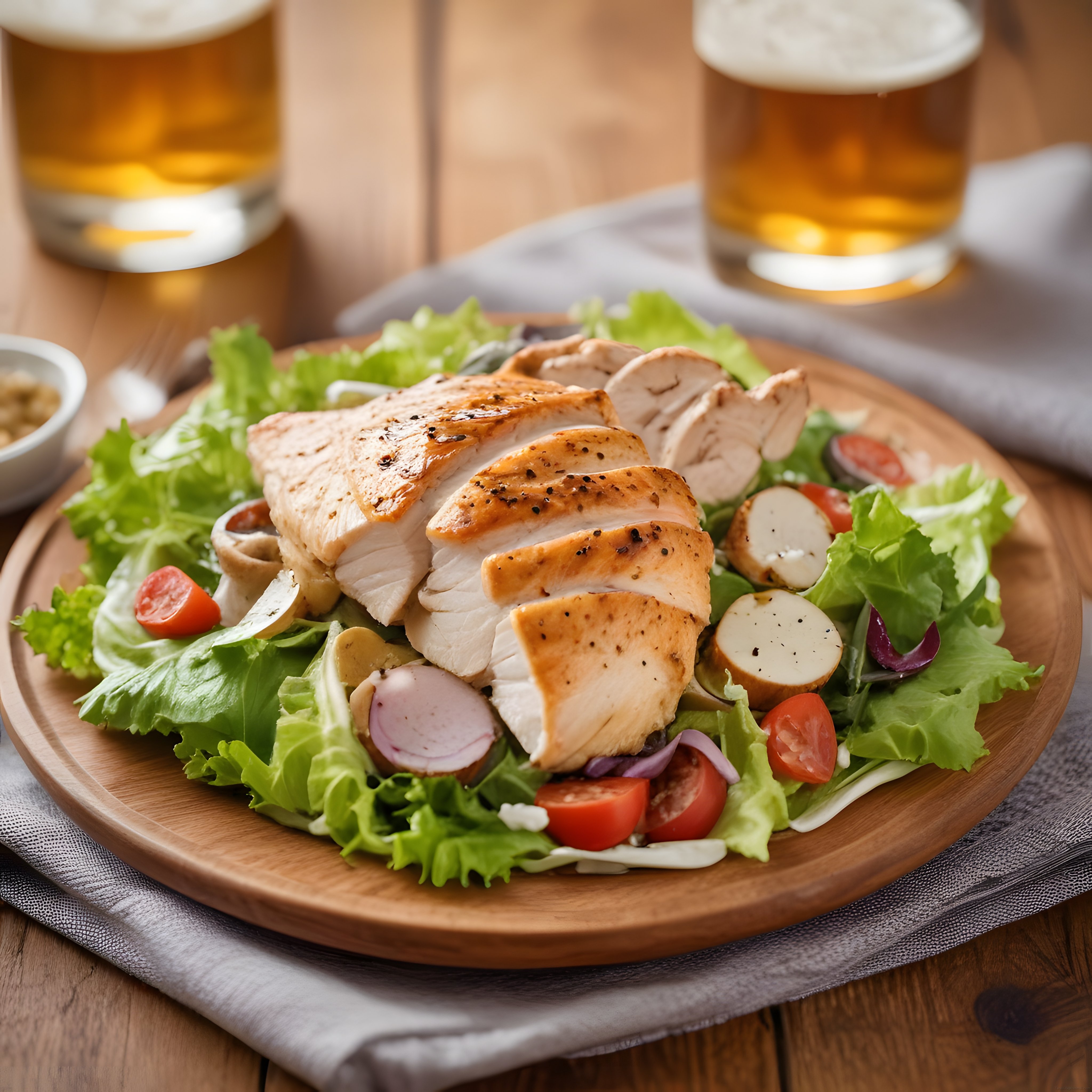 Tavuklu Mantar Salatası ve Bira Eşliğinde Nefis Bir Akşam Yemeği