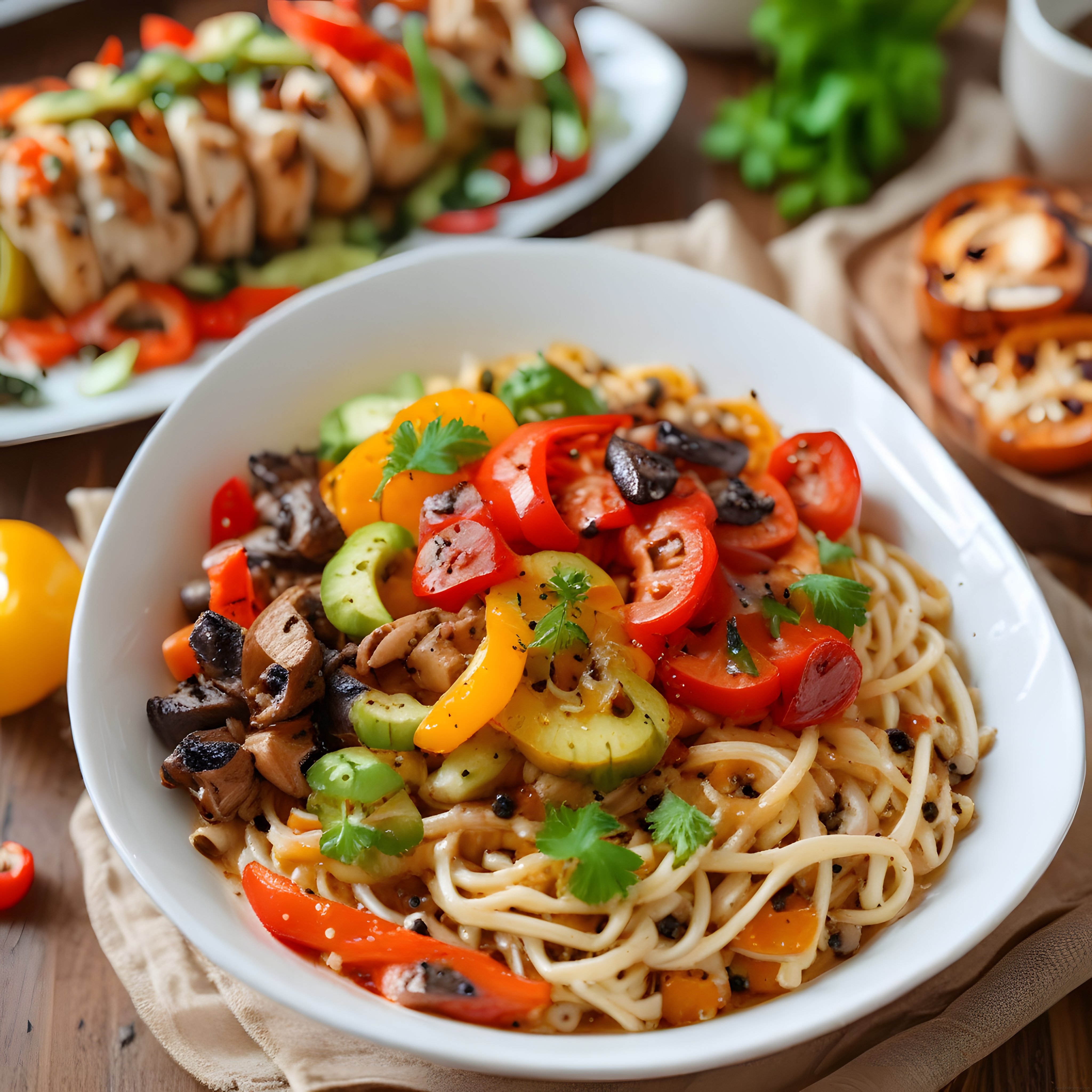 Tavuklu Mantarlı Spagetti ve Renkli Sebze Sote: Lezzetli Akşam Yemeği
