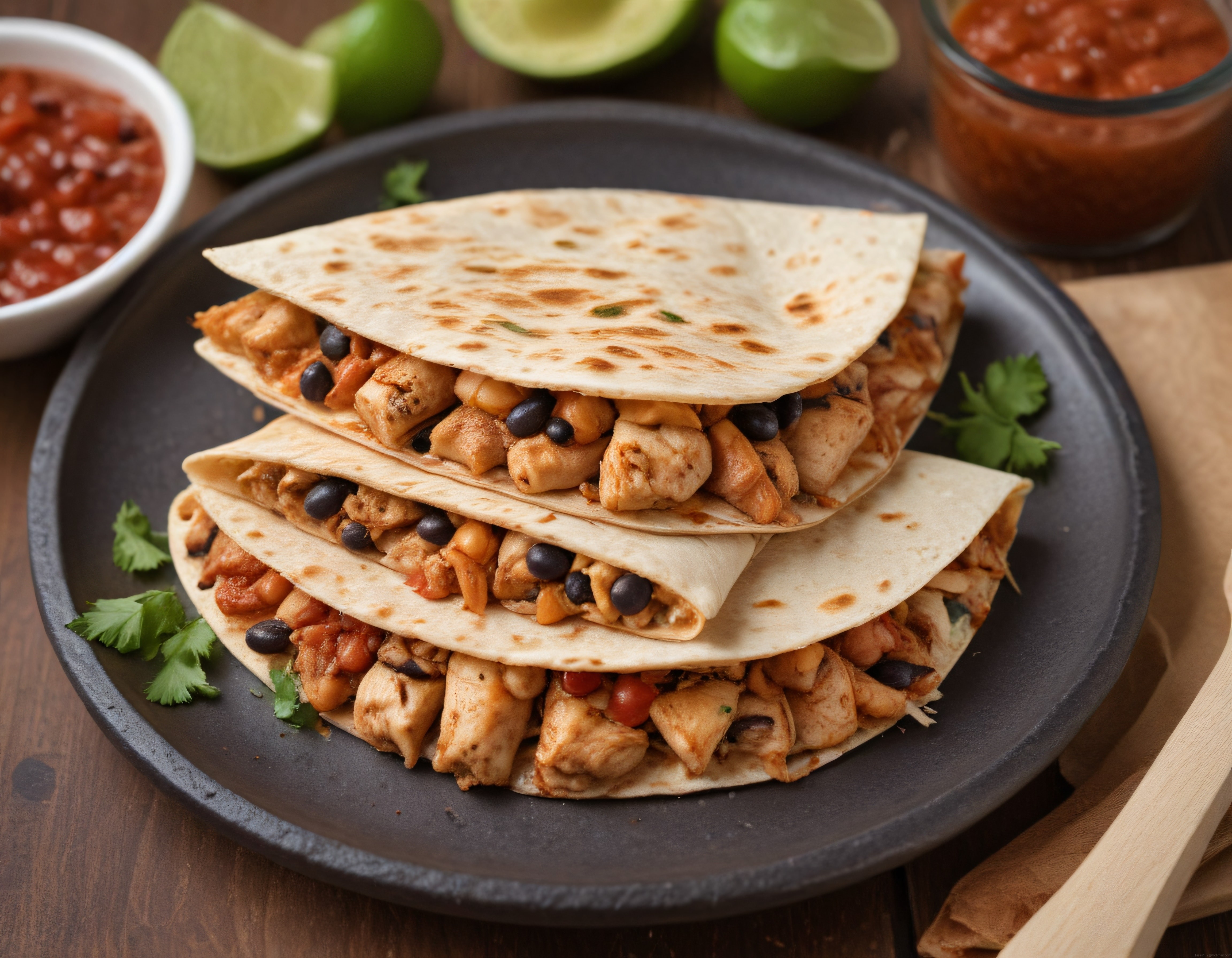 Tavuklu Meksika Kesadilla Tarifi: Siyah Fasulyeli Quesadilla Sunumu