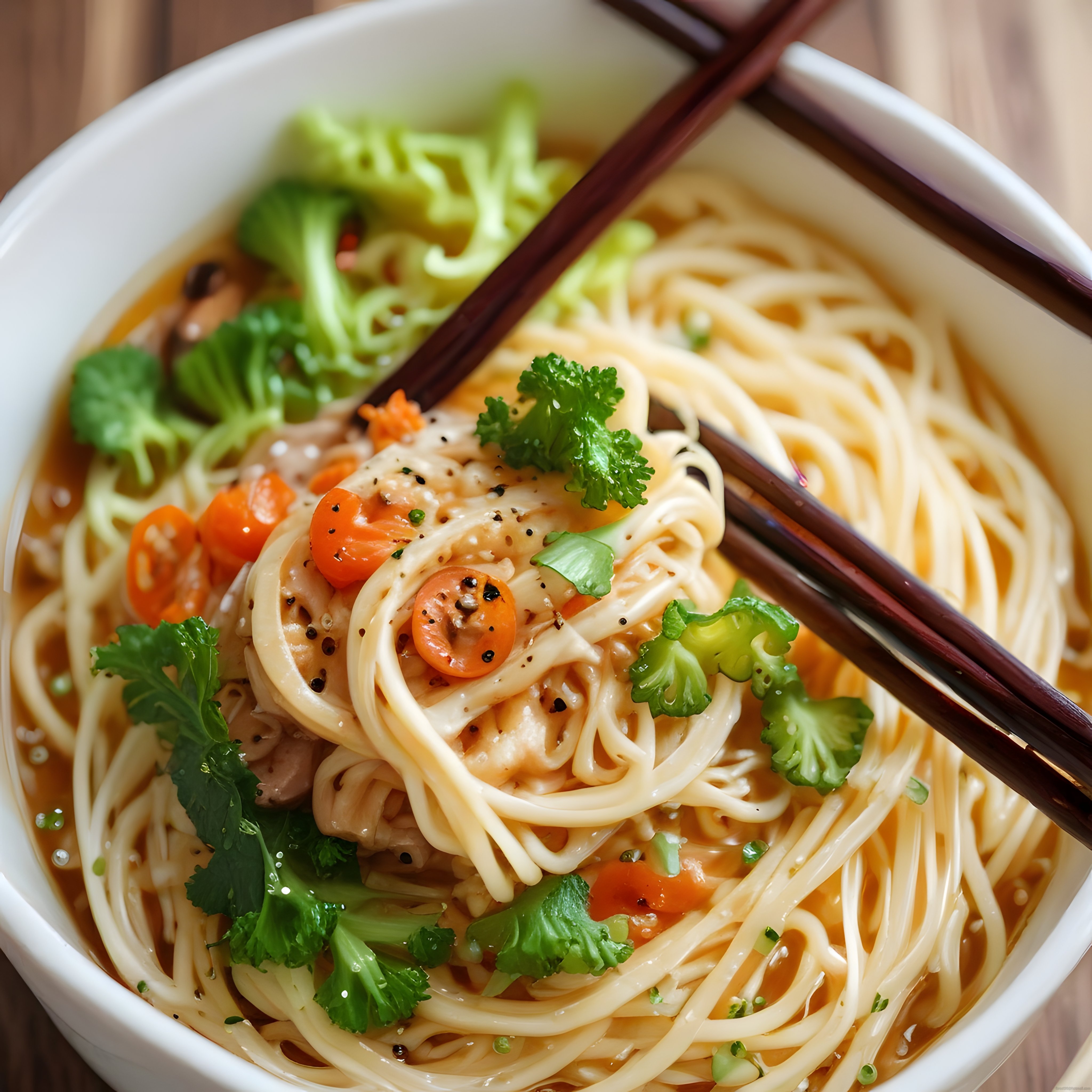 Tavuklu noodle kasesi: Baharatlı Asya eriştesi ve renkli sebzeler