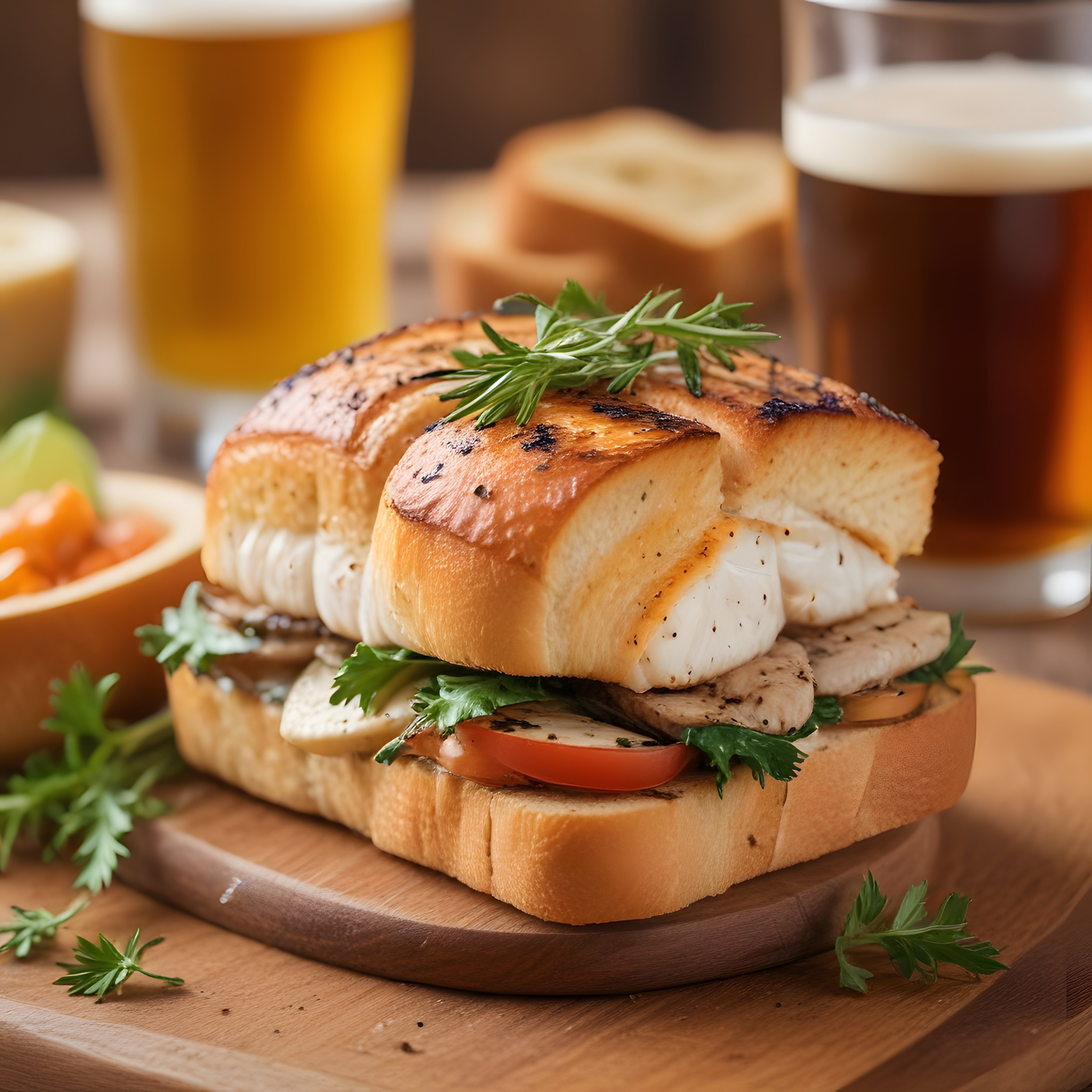 Tavuklu Peynirli Tost Sandviç: Ahşap Sunum Tahtasında Lezzetli Anlar
