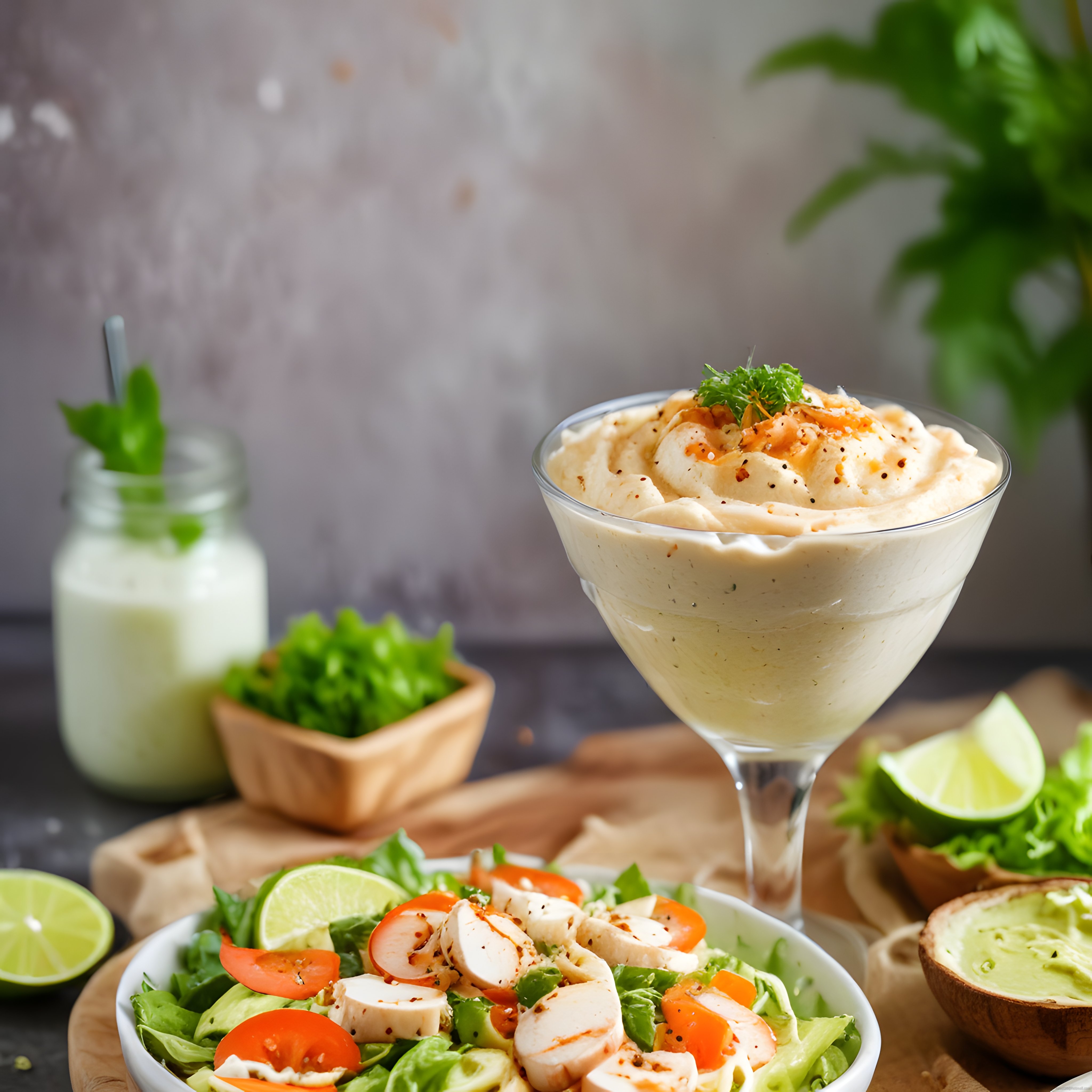 Tavuklu Salata ve Kremalı Humus Sosuyla Sağlıklı ve Lezzetli Sofra Sunumu