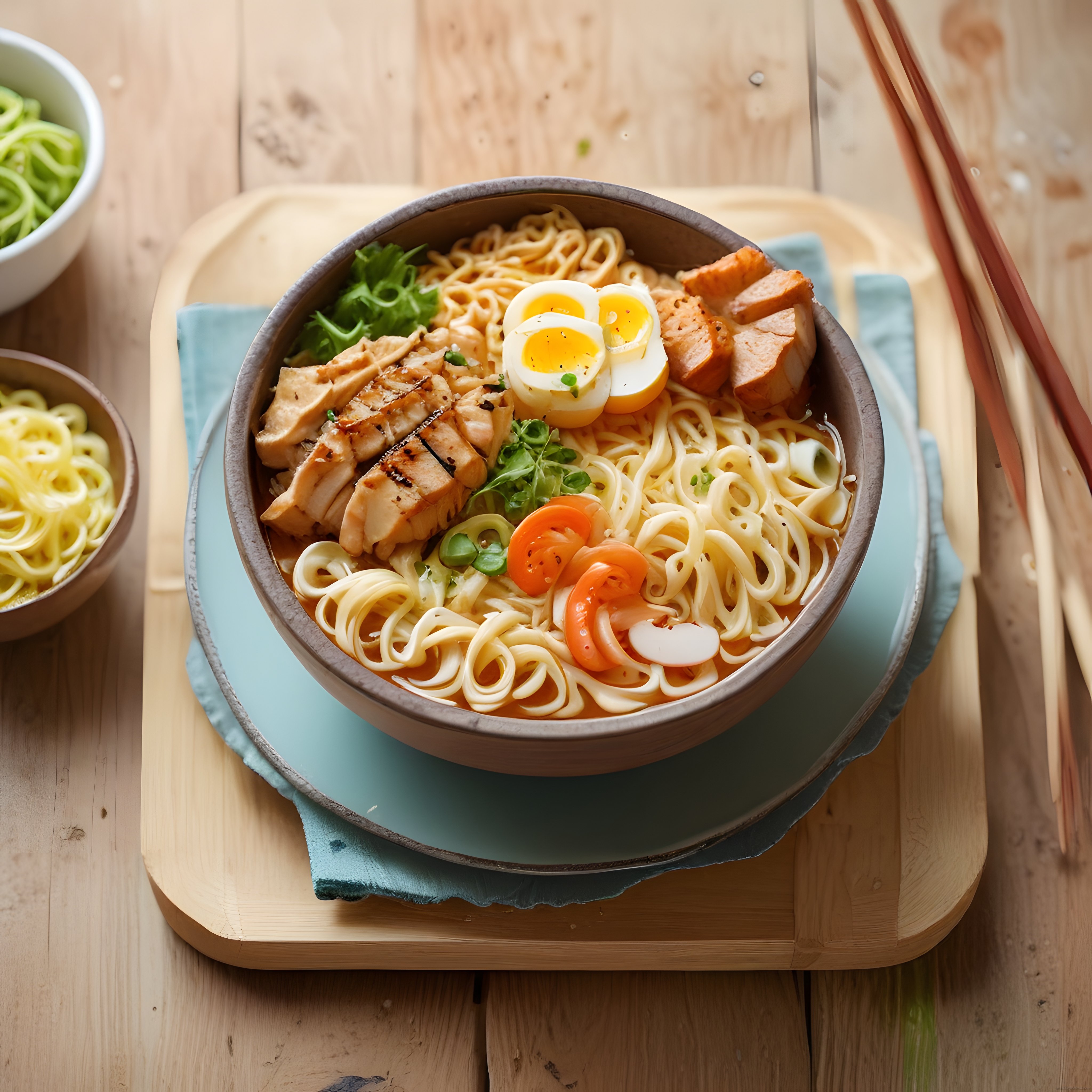 Tavuklu Sıcak Ramen Kasesi: Haşlanmış Yumurta ve Taze Sebzelerle Besleyici Öğün
