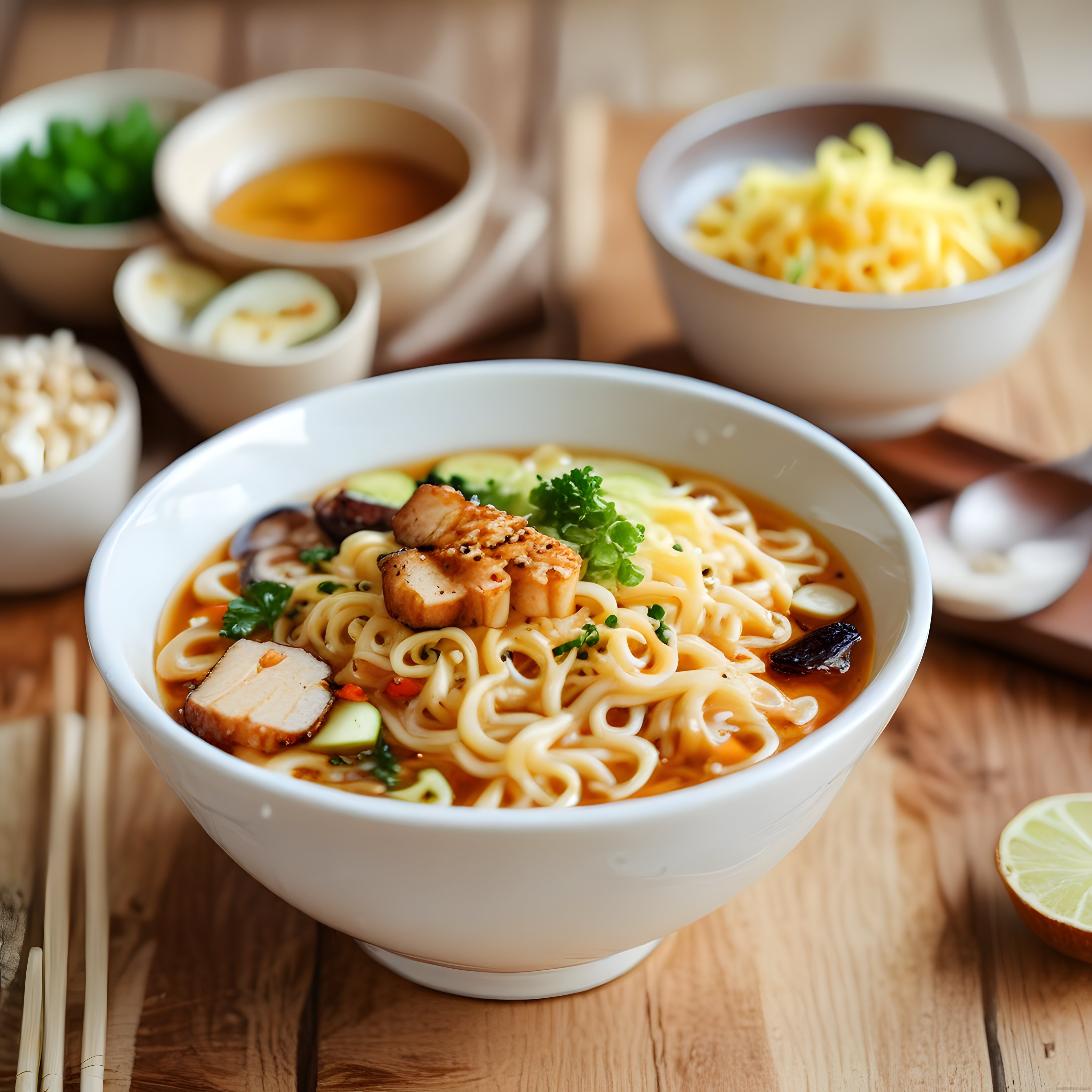 Tavuklu ve Mantarlı Ramen Kasesi: Sıcak Çorba ve Asya Mutfağı Sunumu