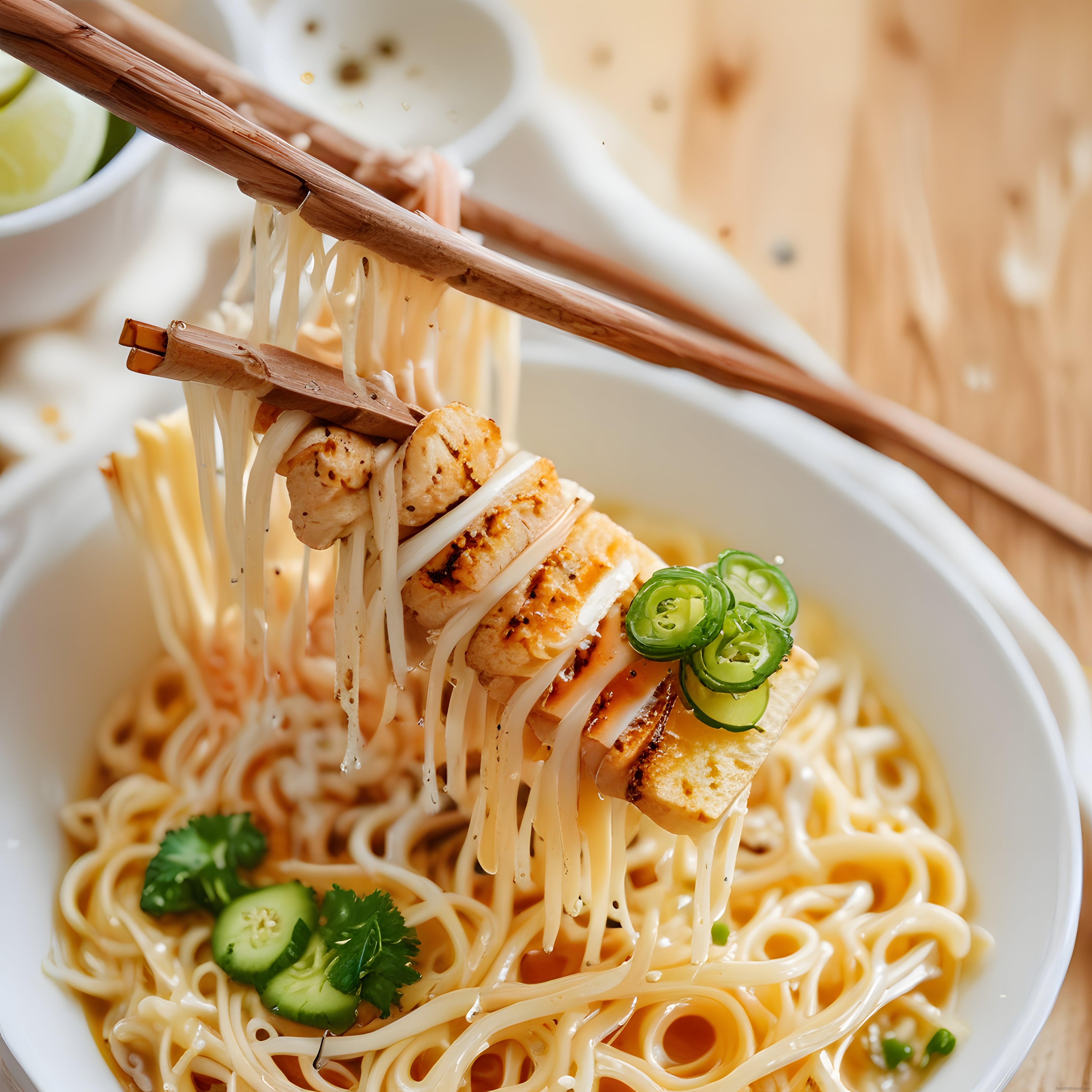 Tavuklu ve Sebzeli Asya Noodle Çorbası: Chopsticks ile Tutulan Lezzetli An