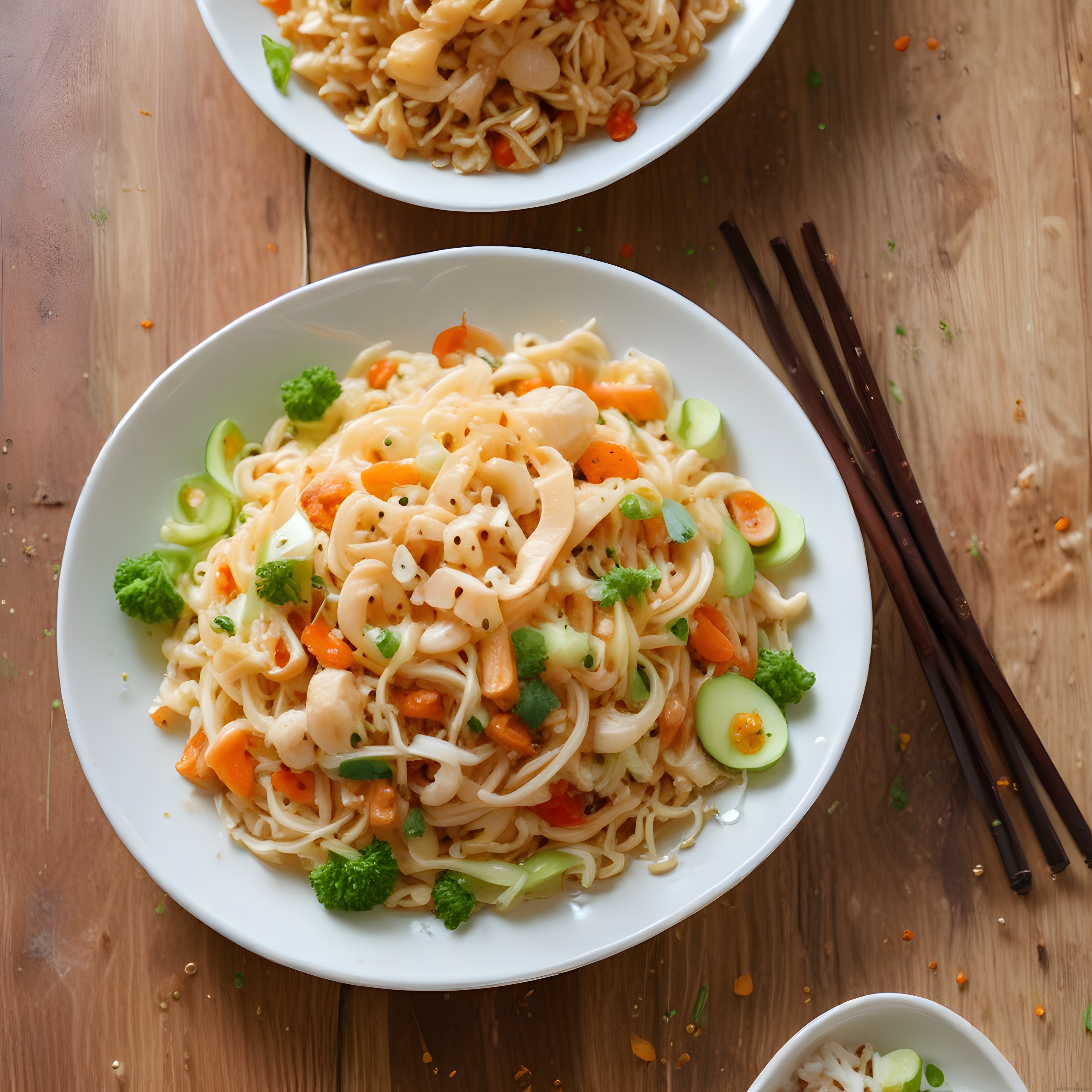 Tavuklu ve Sebzeli Noodle Kasesi: Soslu Asya Makarnası, Doğal Sunum