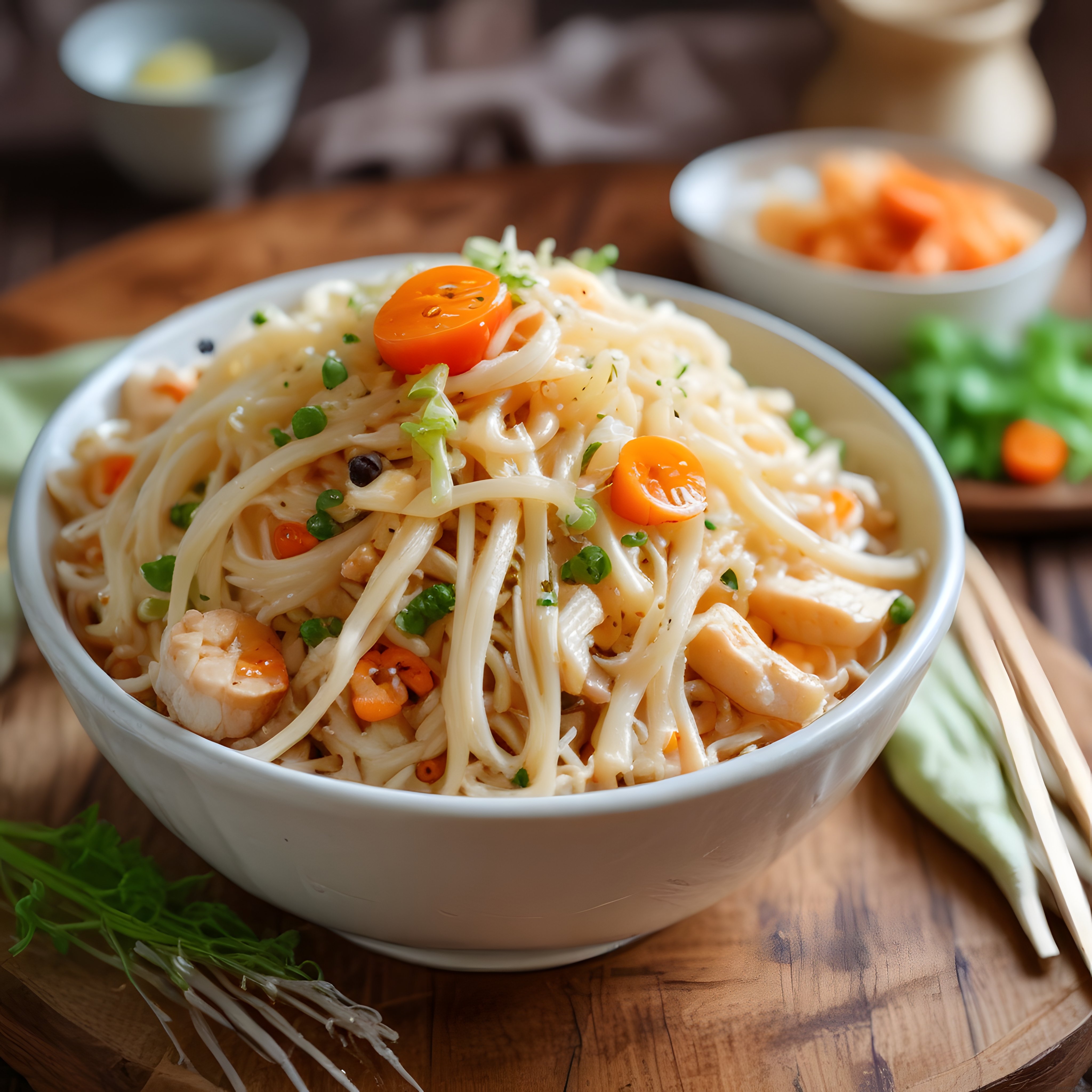 Tavuklu ve Taze Sebzeli Uzak Doğu Noodle Kasesi: Sıcak ve Besleyici Öğün Fikri
