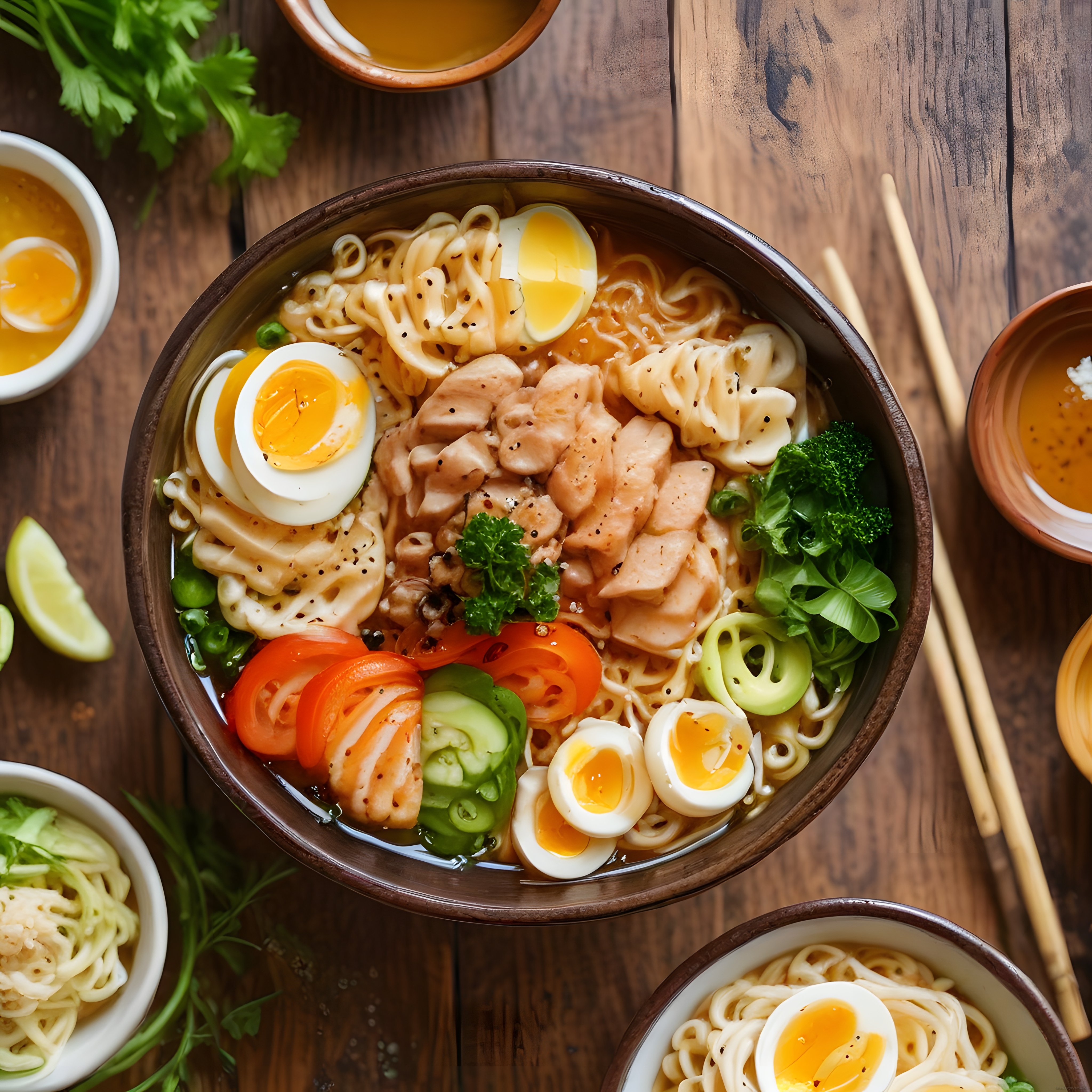 Tavuklu, Yumurtalı ve Sebzeli Ramen Kasesi: Asya Mutfağından Lezzetli Öğün