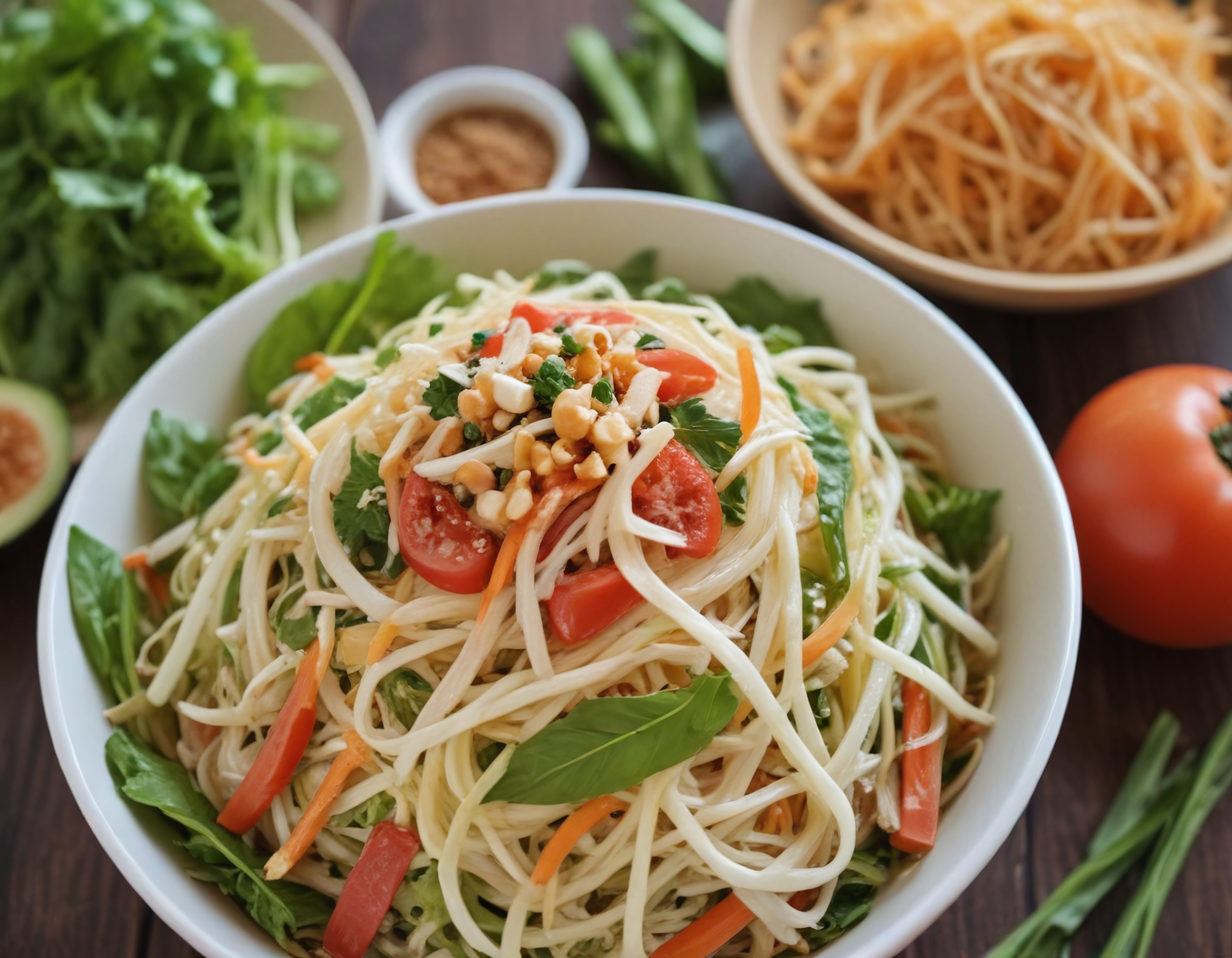 Tayland Mutfağından Som Tam: Baharatlı Yeşil Papaya Salatası ve Noodle