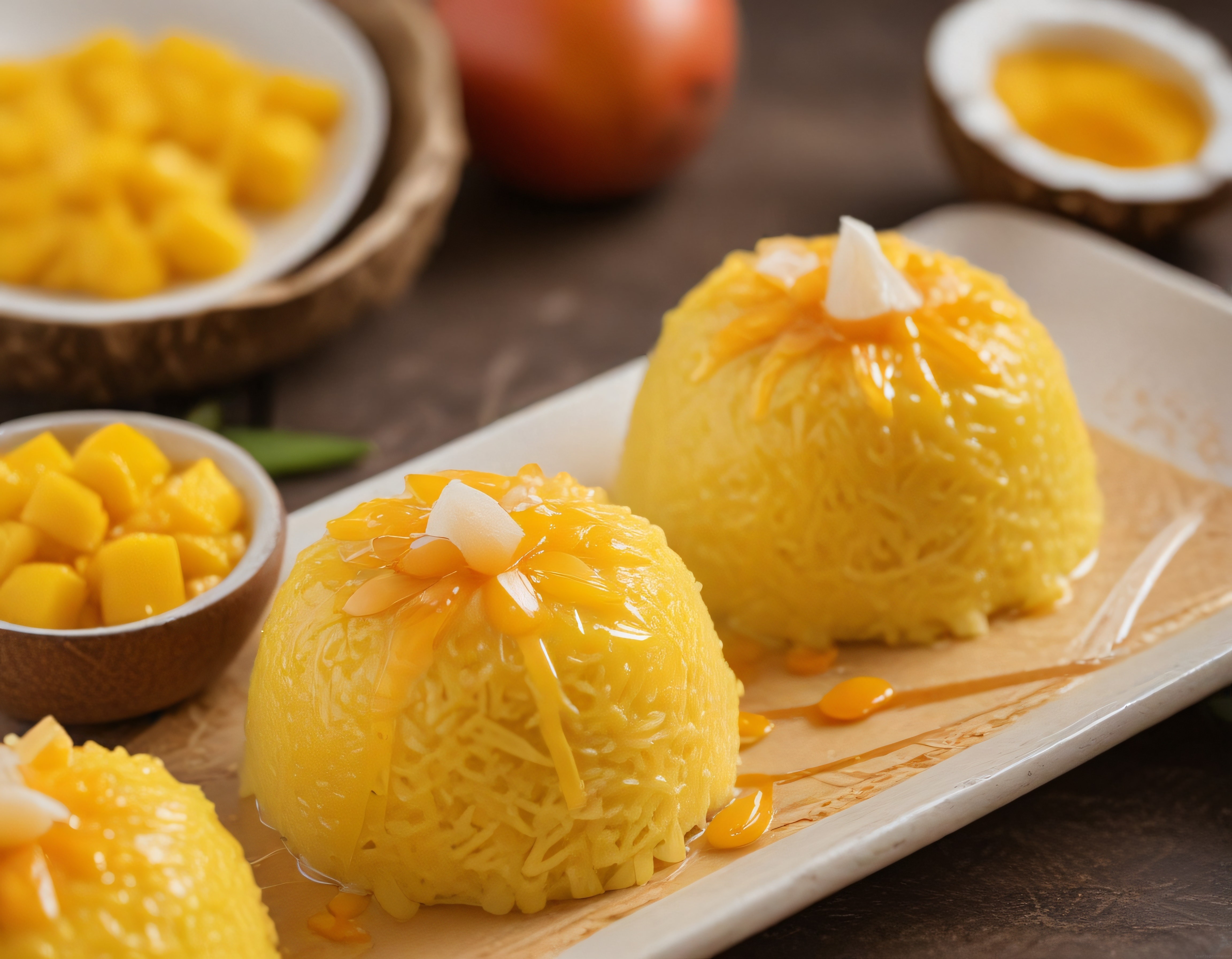 tayland mutfağından tropikal mango tatlısı yapışkan pirinç hindistan cevizli tayland mutfağından tropikal mango tatlısı yapışkan pirinç hindistan cevizli