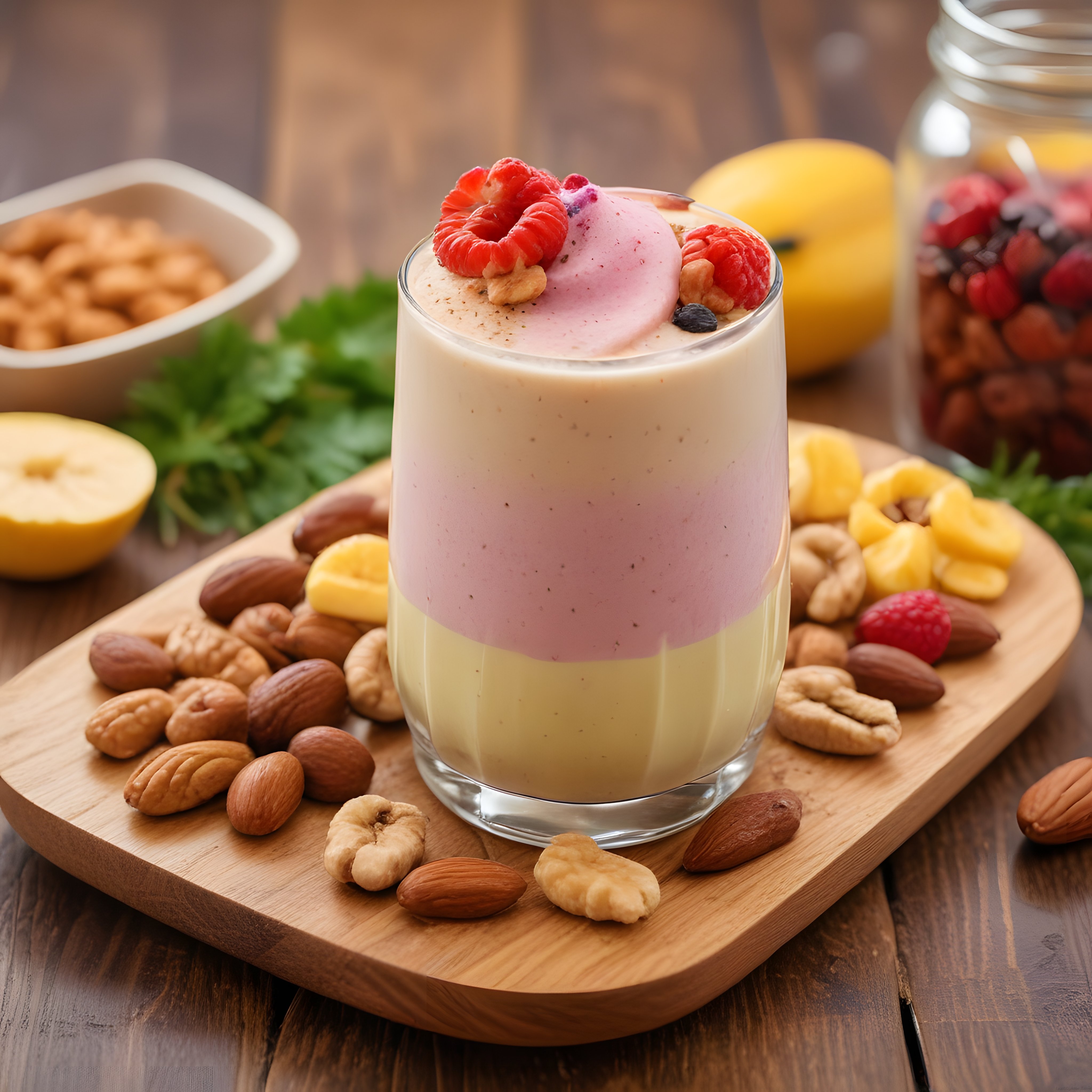 Taze Ahududu ve Kuruyemişli Üç Katmanlı Smoothie Kahvaltı Tarifi