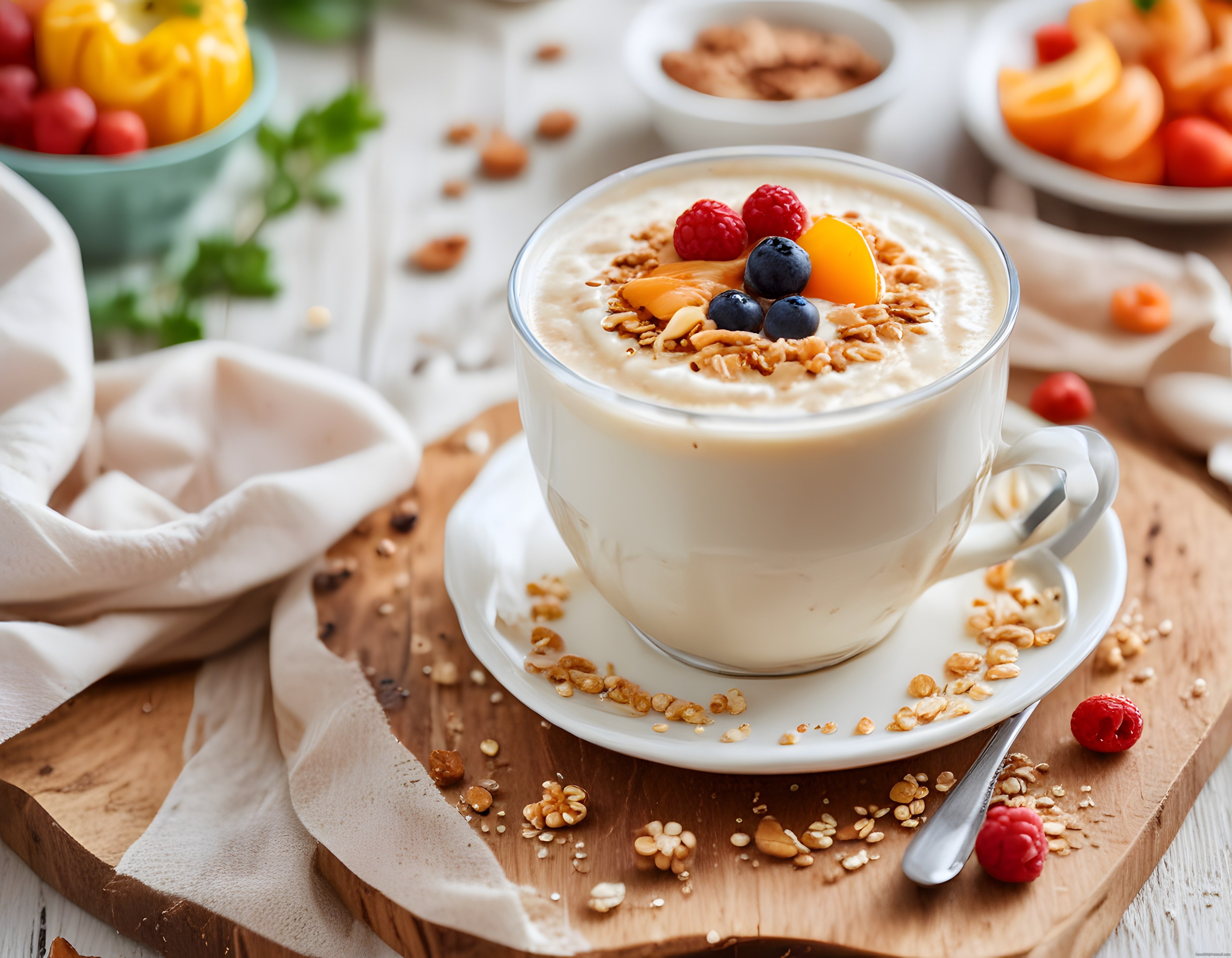 Taze Ahududu ve Yaban Mersinli Kremalı Granola Kahvaltı Kasesi