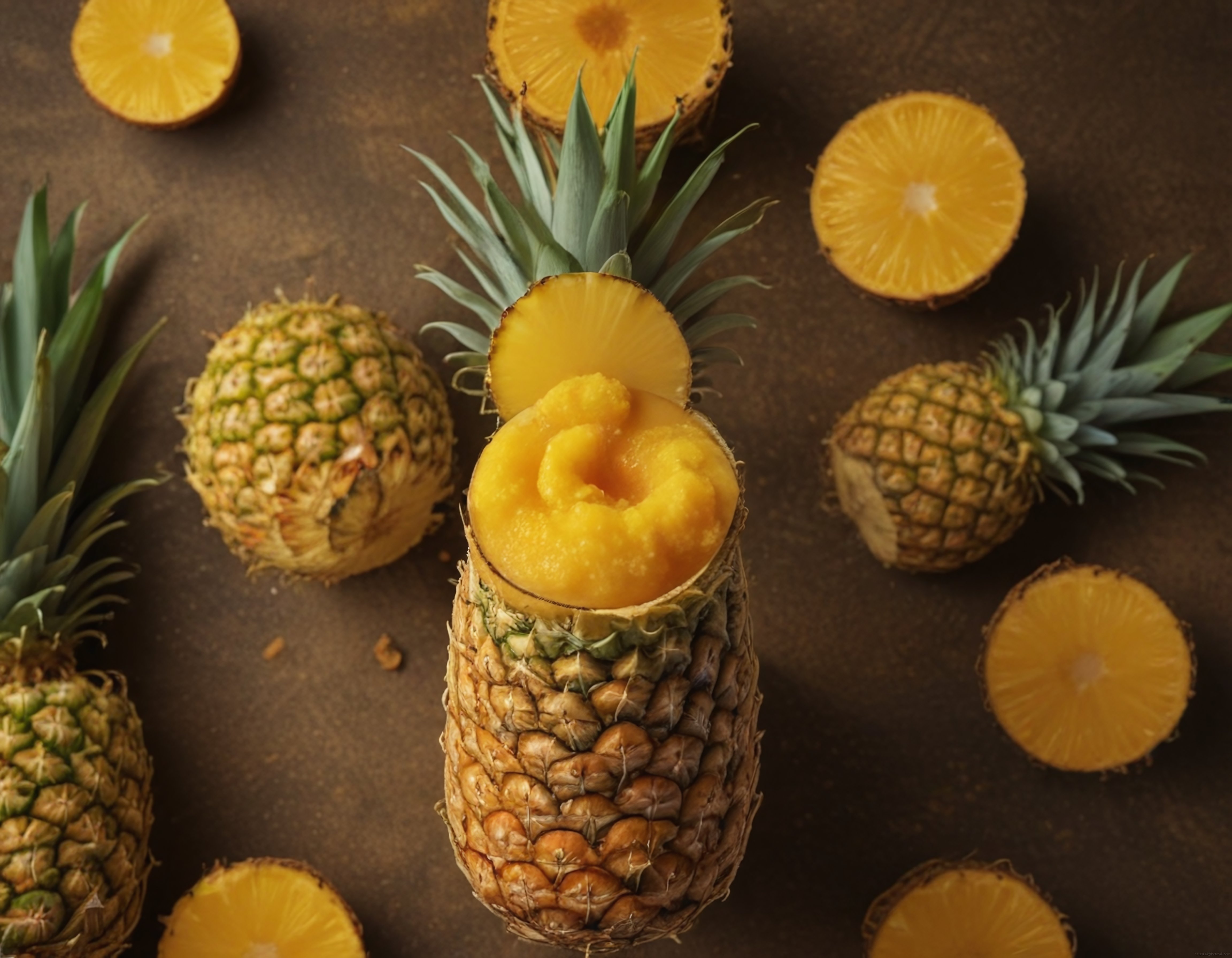 Taze Ananas Kasesi: Dilimlenmiş Tropikal Meyve Flat Lay Sunumu