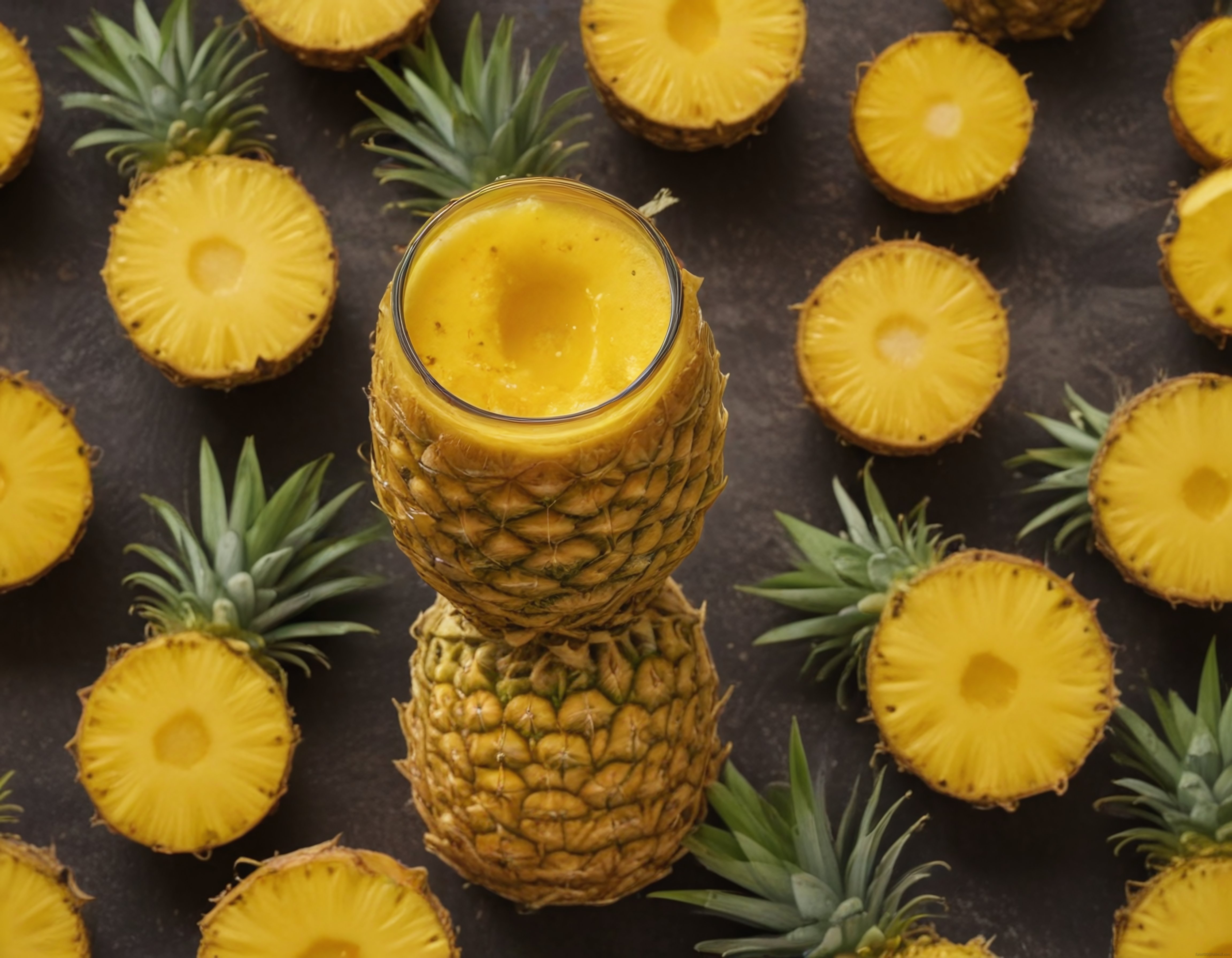 Taze Ananas Suyu ve Ananas Dilimleriyle Dolu Tropikal Bir İçecek Sunumu