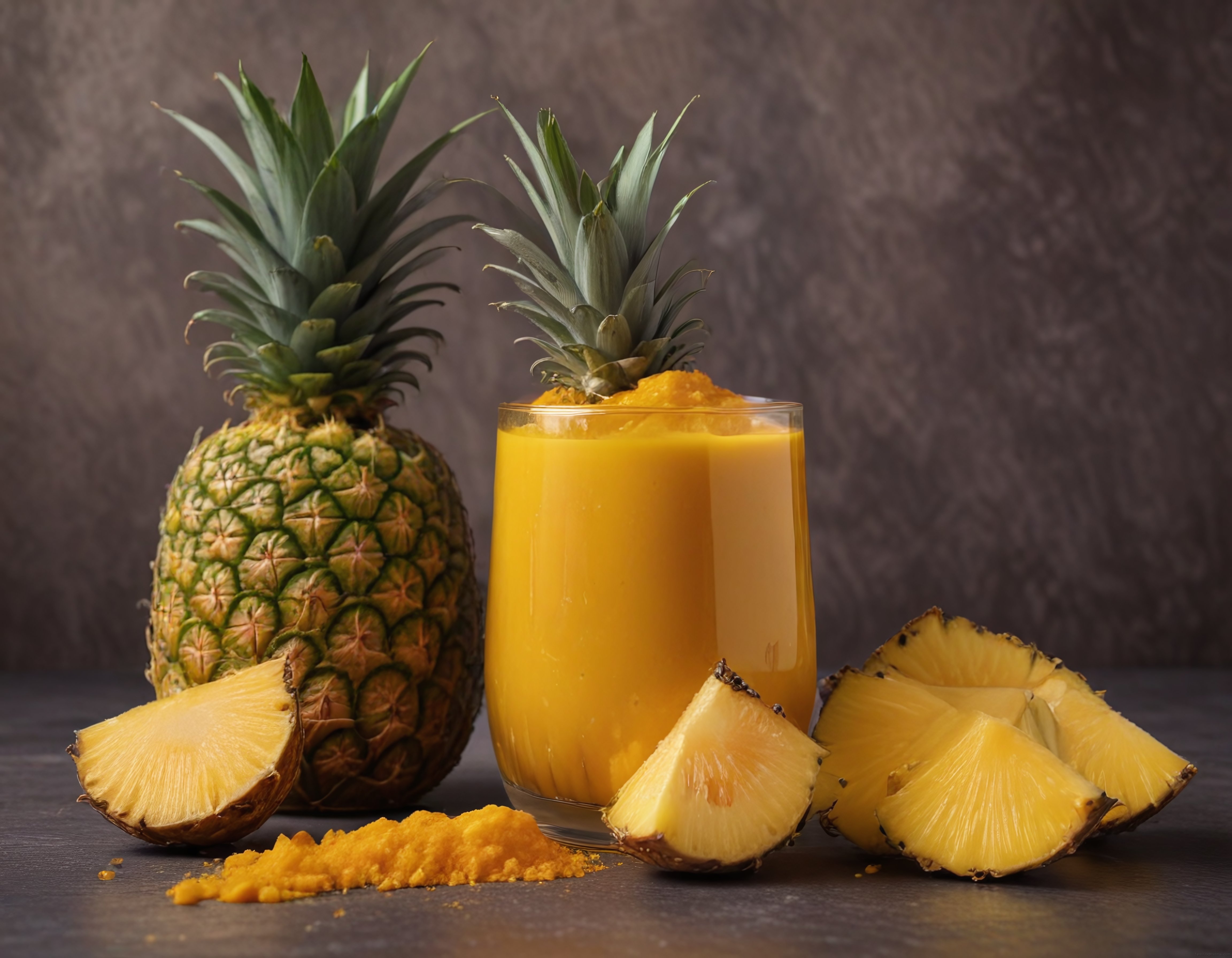 Taze Ananas Suyu ve Dilimlenmiş Ananas ile Sağlıklı İçecek Sunumu