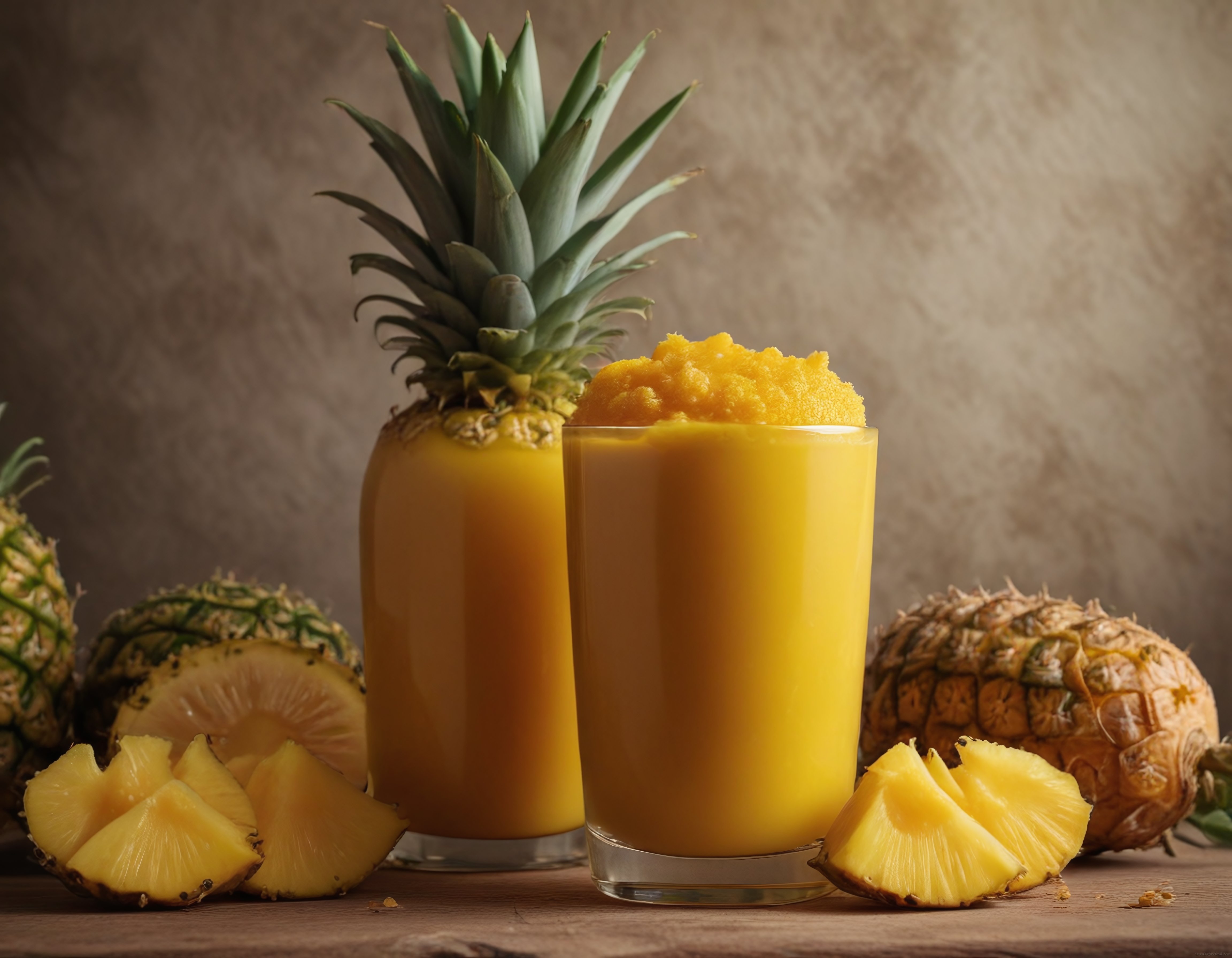 Taze Ananas Suyu ve Smoothie Sunumu ile Sağlıklı İçecek Molası
