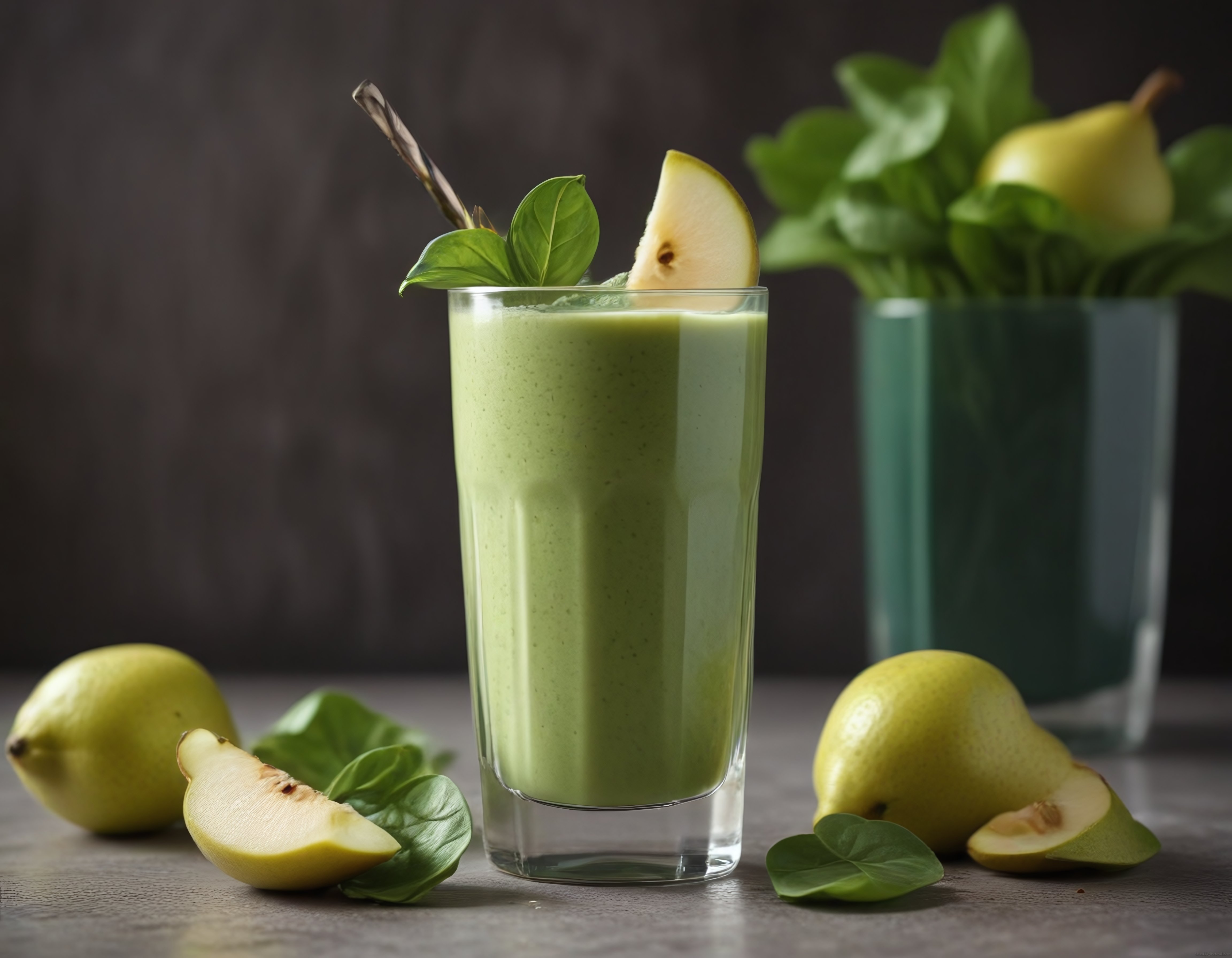 Taze Armut ve Fesleğen ile Hazırlanan Ferahlatıcı Yeşil Smoothie Bardakta