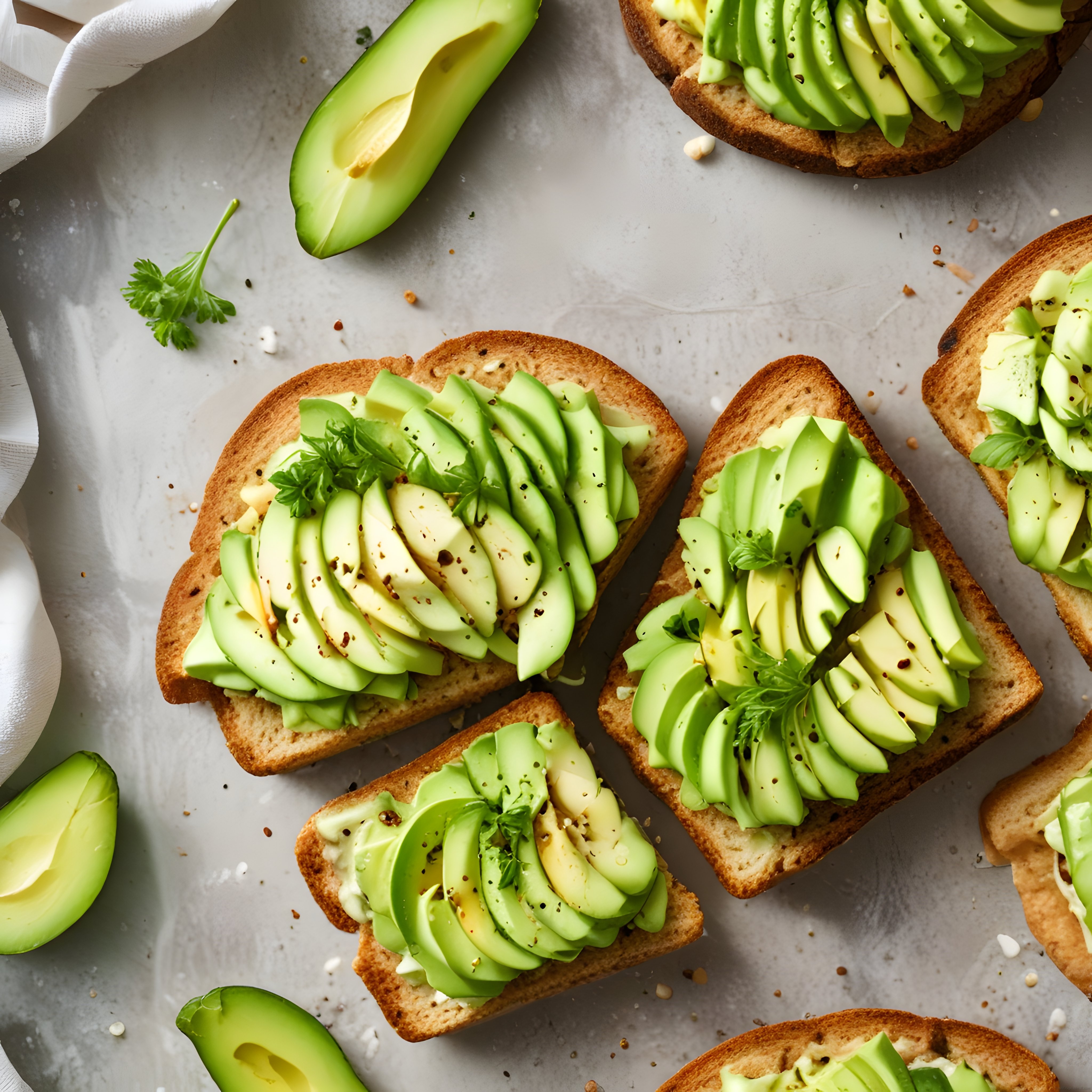 Taze Avokado Dilimleriyle Süslenmiş Çıtır Ekmek Üzerine Kahvaltılık Tost
