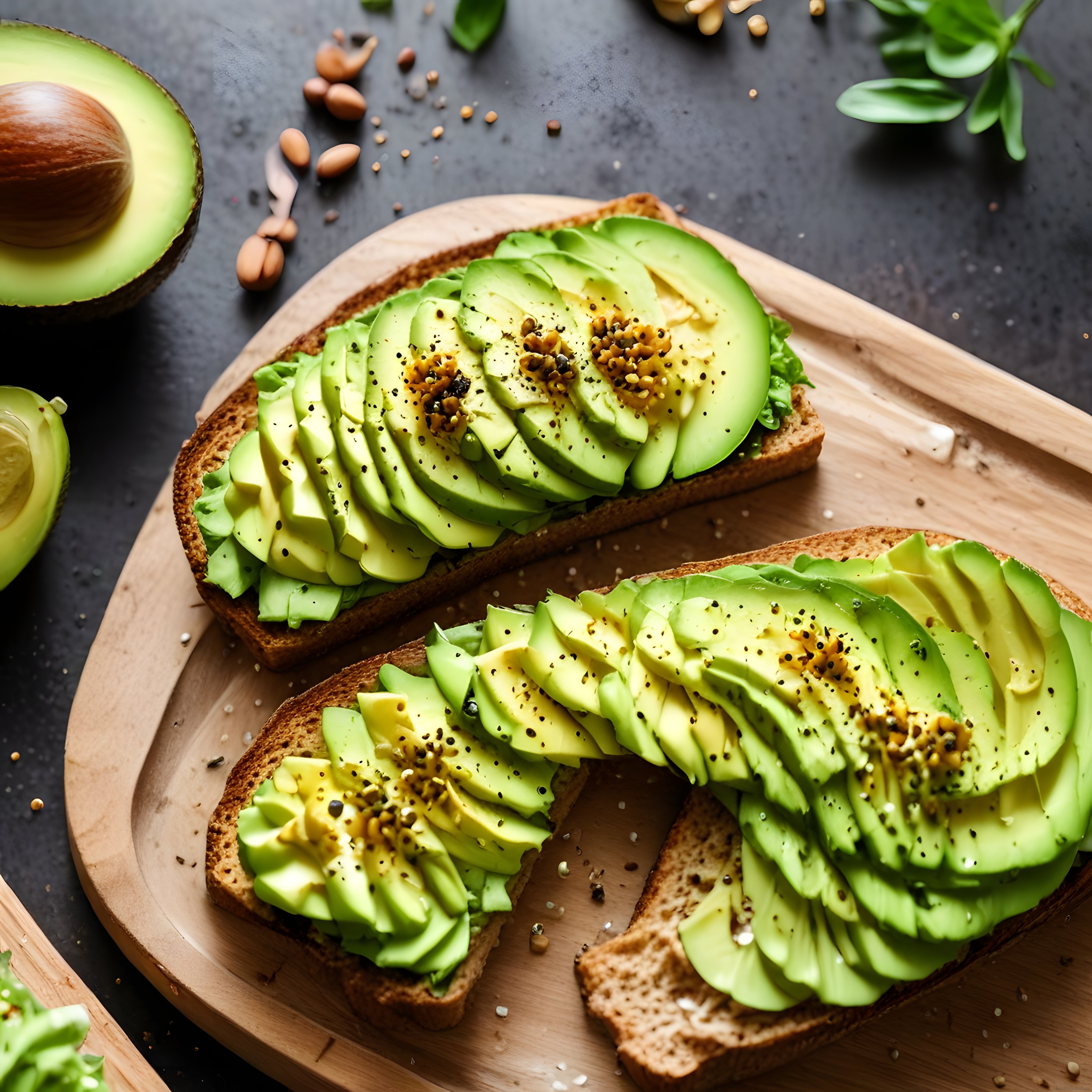 Taze avokado dilimleriyle süslü çıtır tost: sağlıklı ve lezzetli kahvaltı
