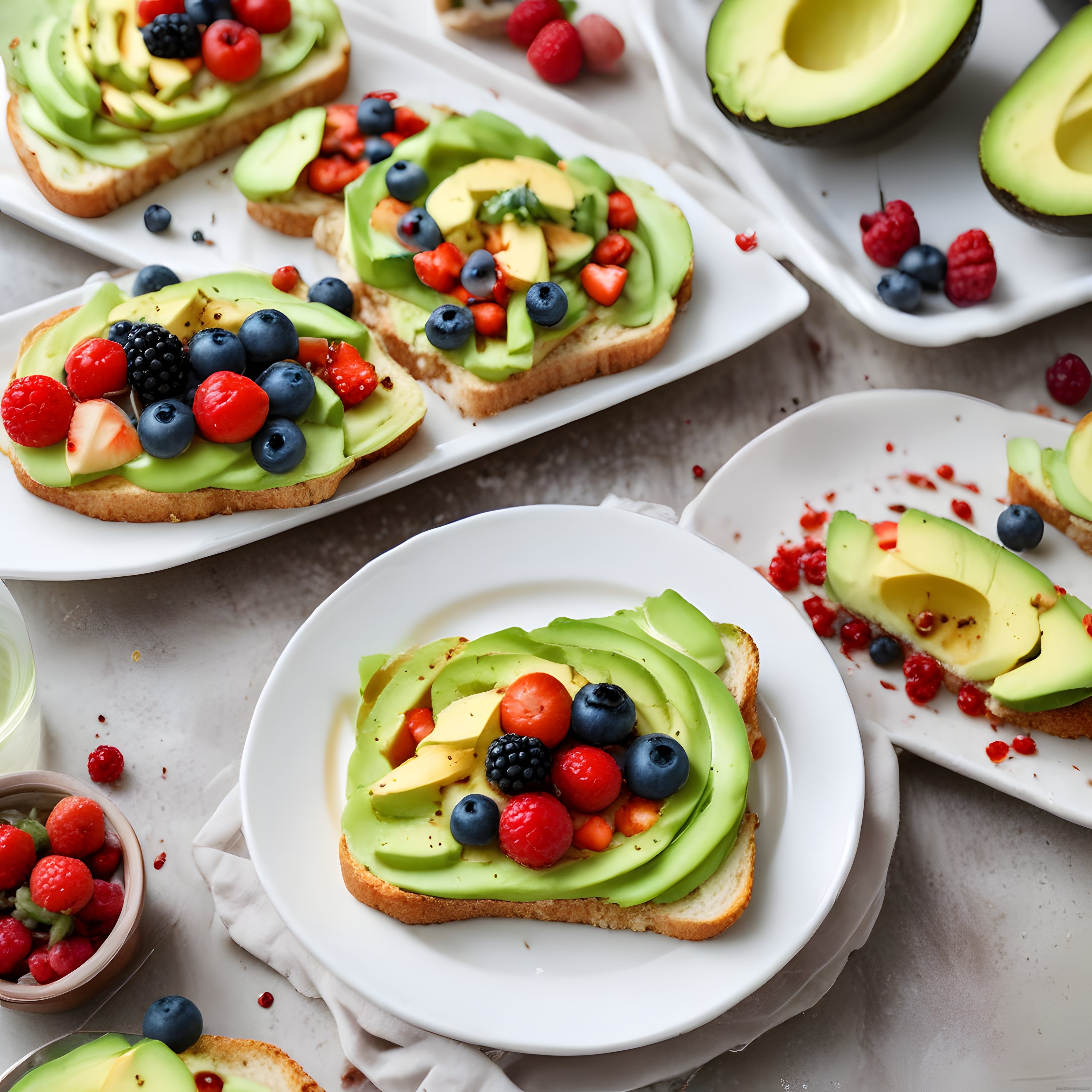 Taze Avokado Dilimli ve Orman Meyveli Sağlıklı Kahvaltı Tostları