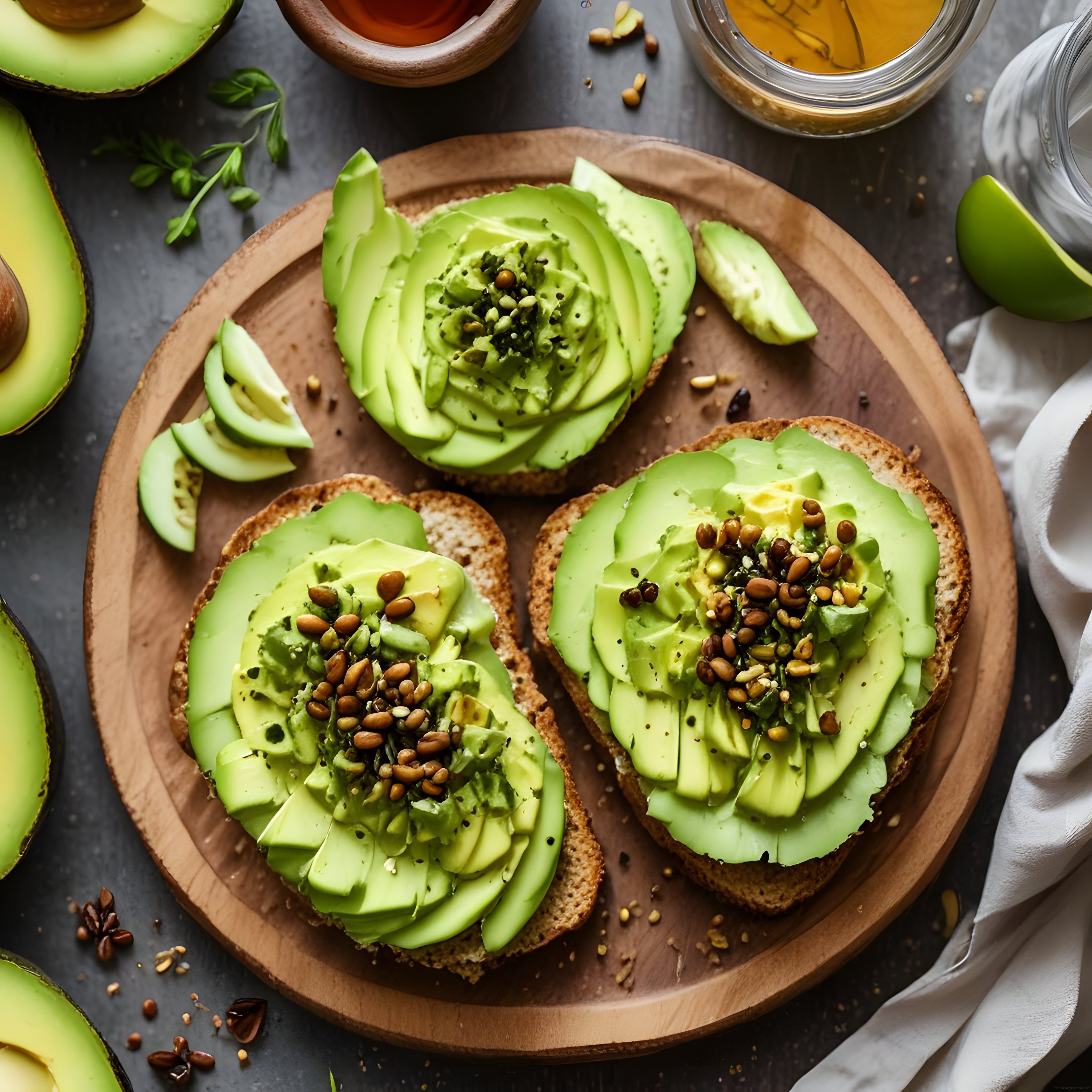 Taze Avokado ve Çekirdeklerle Süslenmiş Kahvaltılık Ekmek Görseli