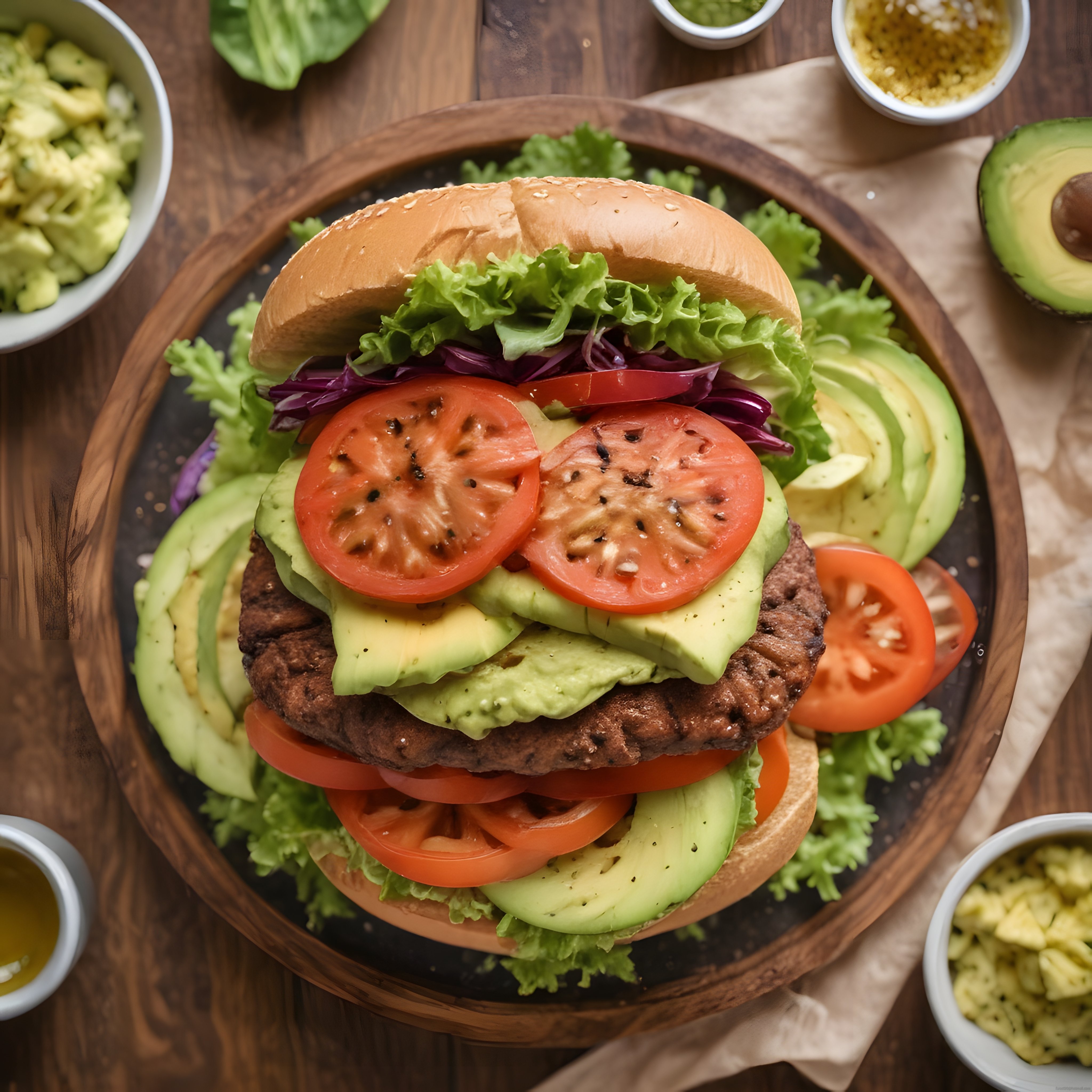 Taze Avokado ve Domatesli Ev Yapımı Gourmet Burger Tarifi Sunumu
