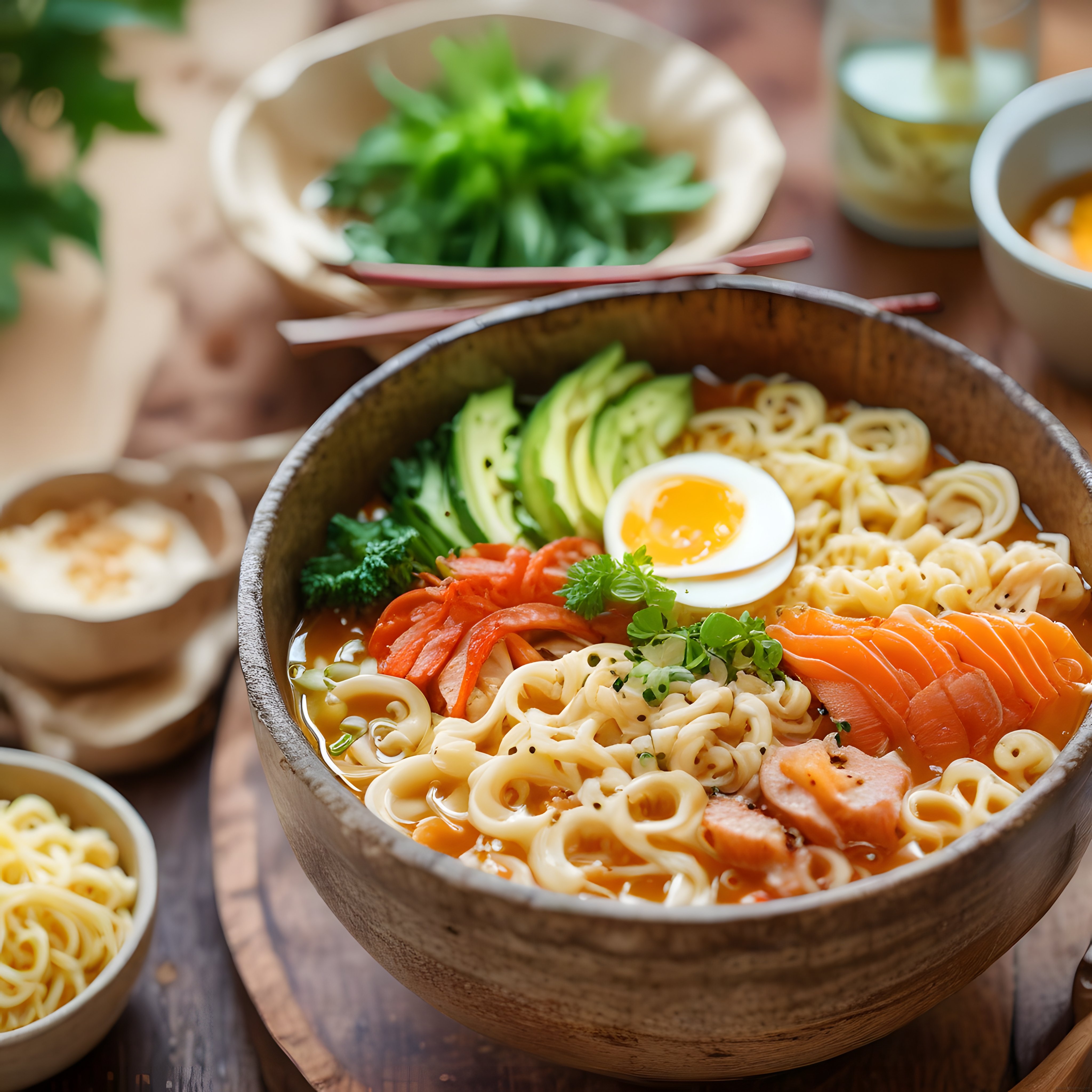 Taze Avokado ve Füme Somonlu Noodle Çorbası: Besleyici ve Lezzetli Ramen Kasesi