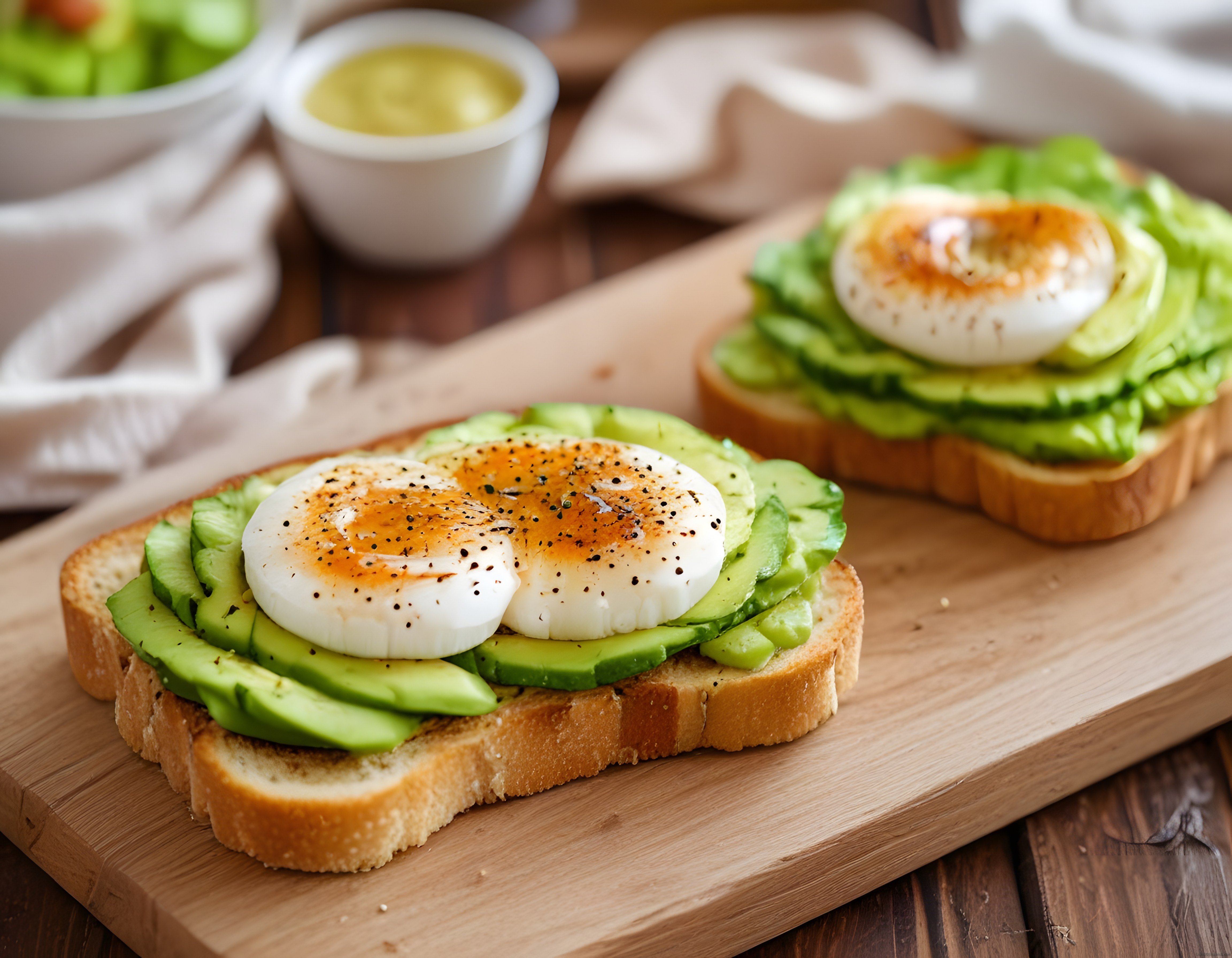 taze avokado ve haşlanmış yumurta ile hazırlanan sağlıklı kahvaltı tostları