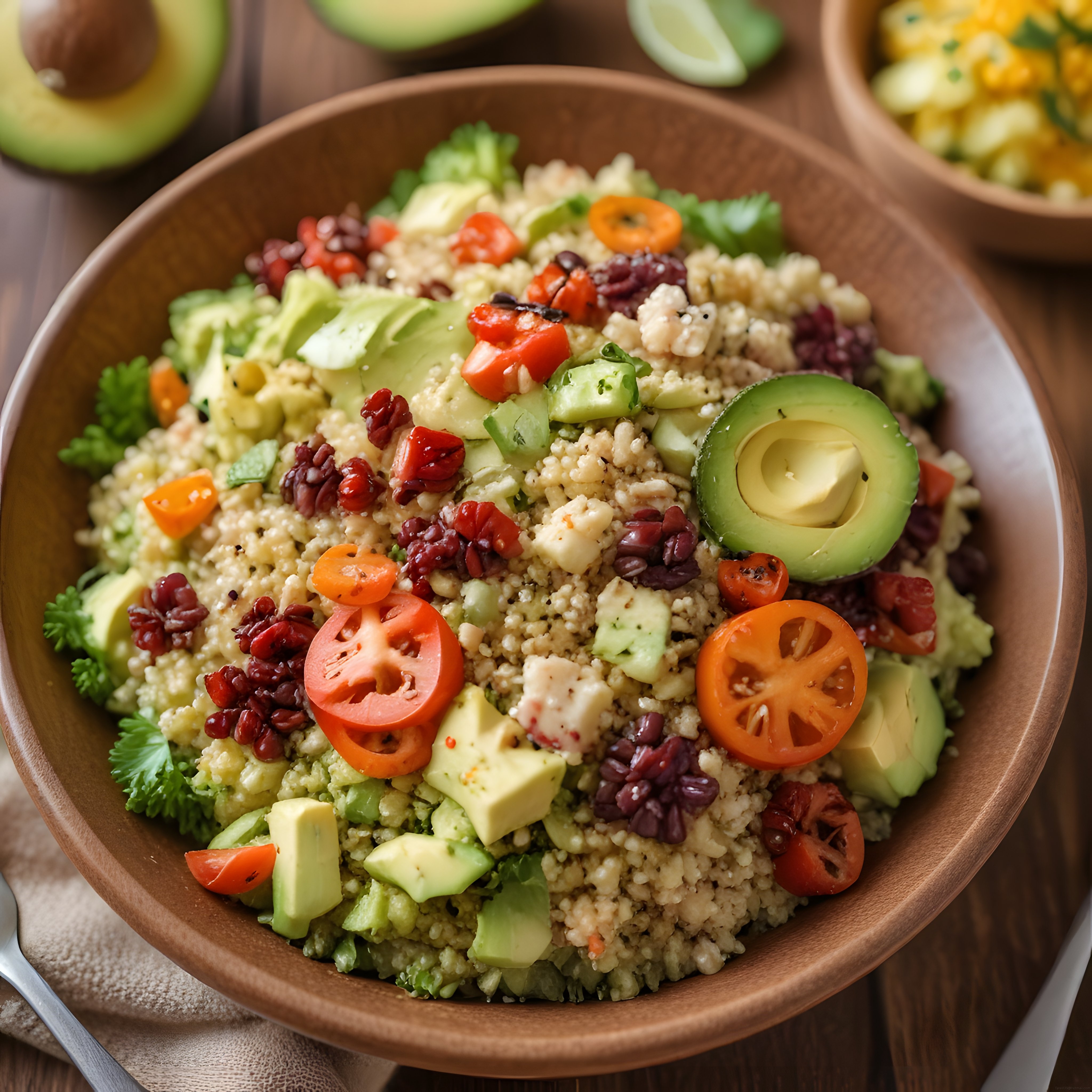 Taze Avokado ve Kinoa ile Hazırlanan Renkli Sağlıklı Vegan Kase Yemeği