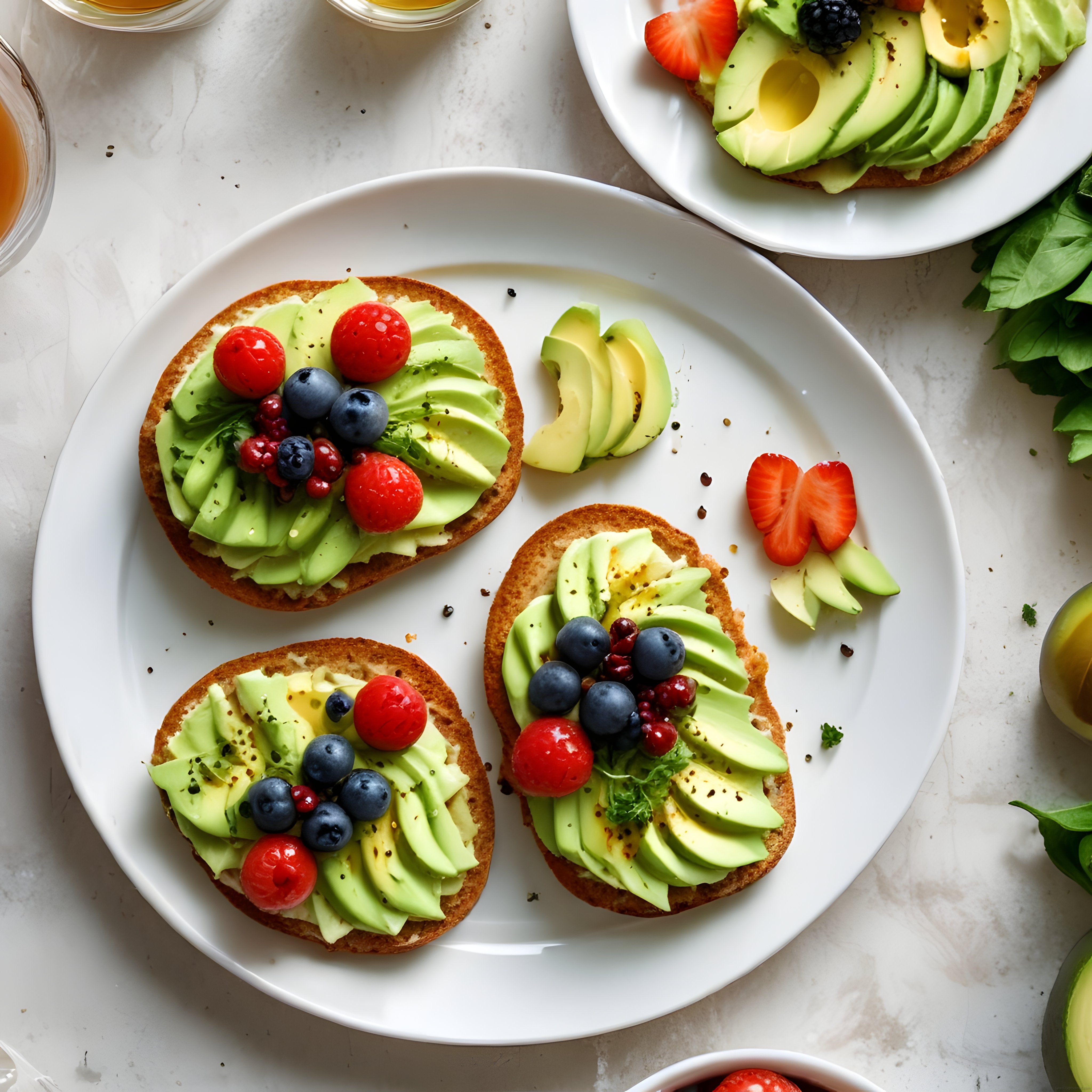 Taze Avokado ve Orman Meyveleriyle Süslenmiş Kahvaltılık Ekmek Dilimleri