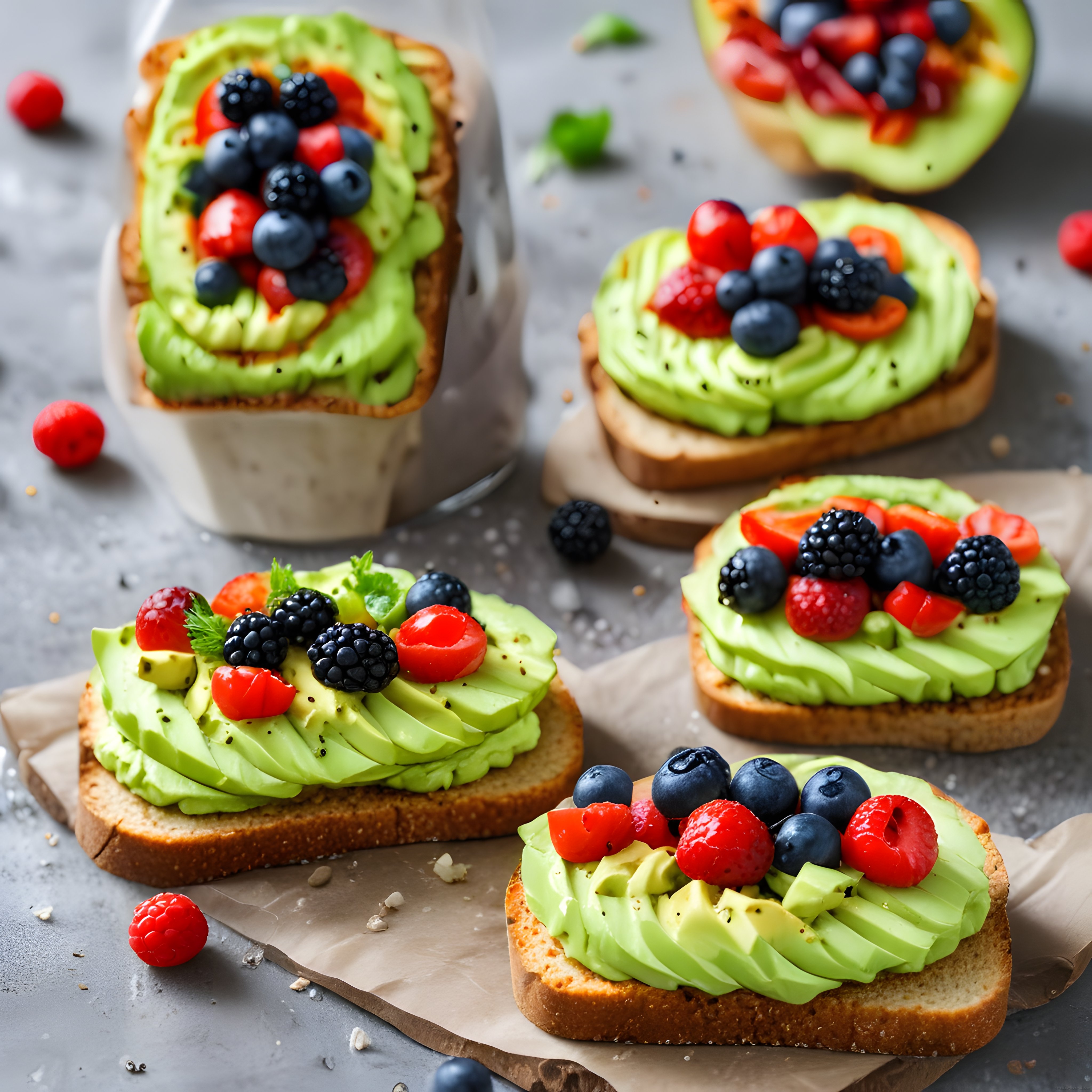 Taze Avokado ve Orman Meyveleriyle Süslenmiş Nefis Kahvaltı Tostları