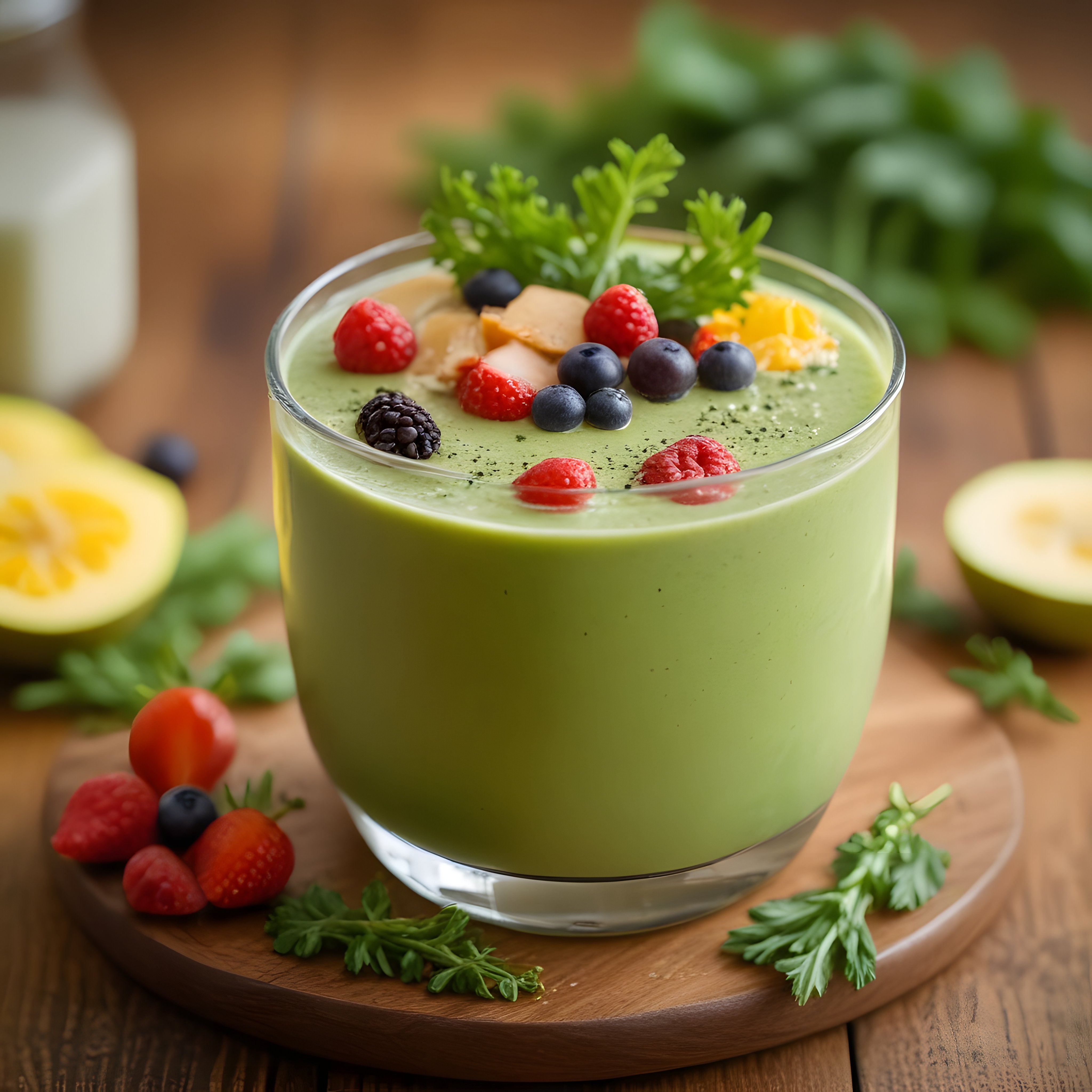 Taze Avokado ve Orman Meyveli Yeşil Smoothie ile Sağlıklı Kahvaltı