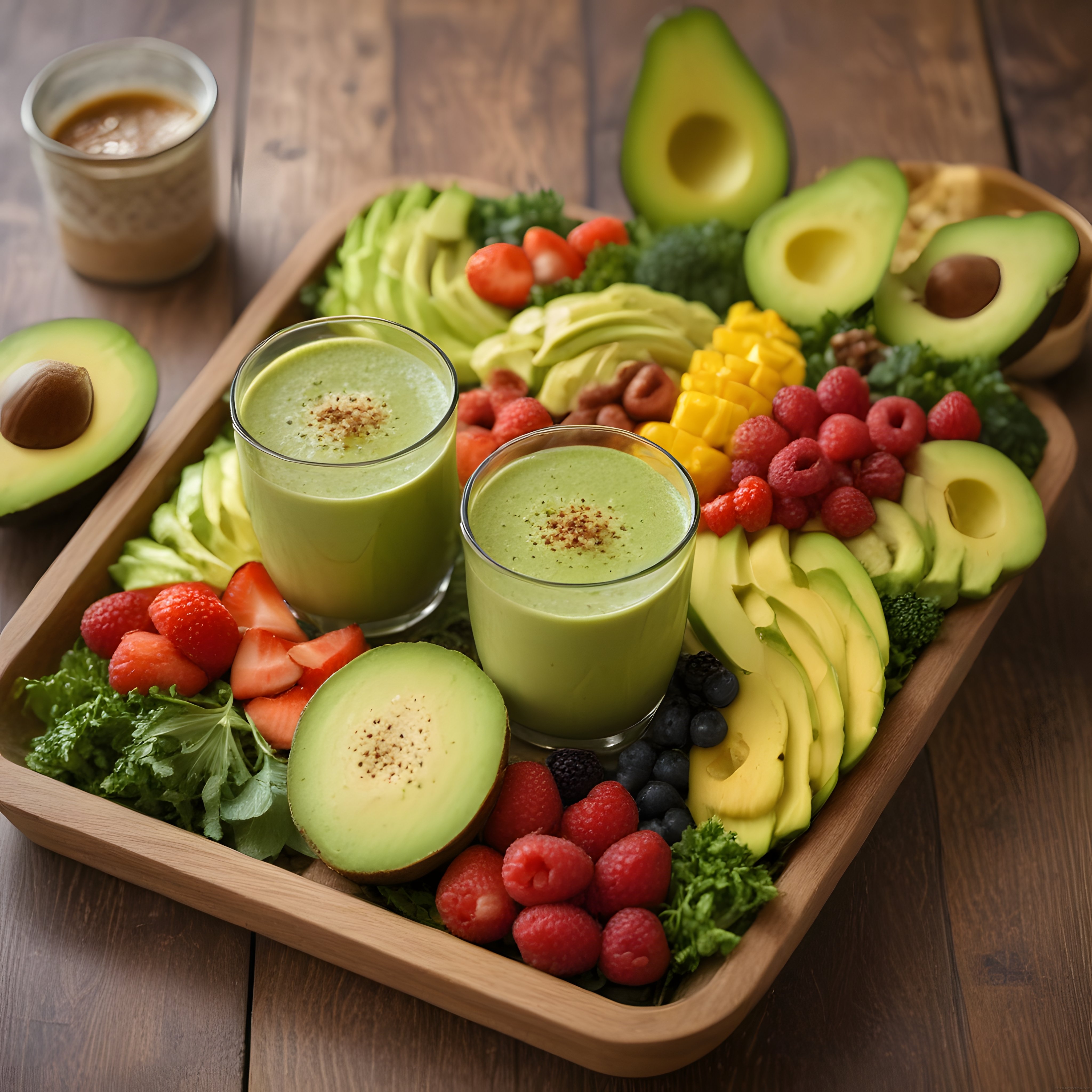 Taze Avokado ve Orman Meyveliyle Hazırlanan Besleyici Yeşil Smoothie Kahvaltı Tabağı